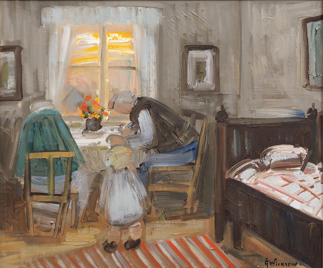 ÅKE WICKSTRÖM. At the kitchen table, oil on canvas, signed.