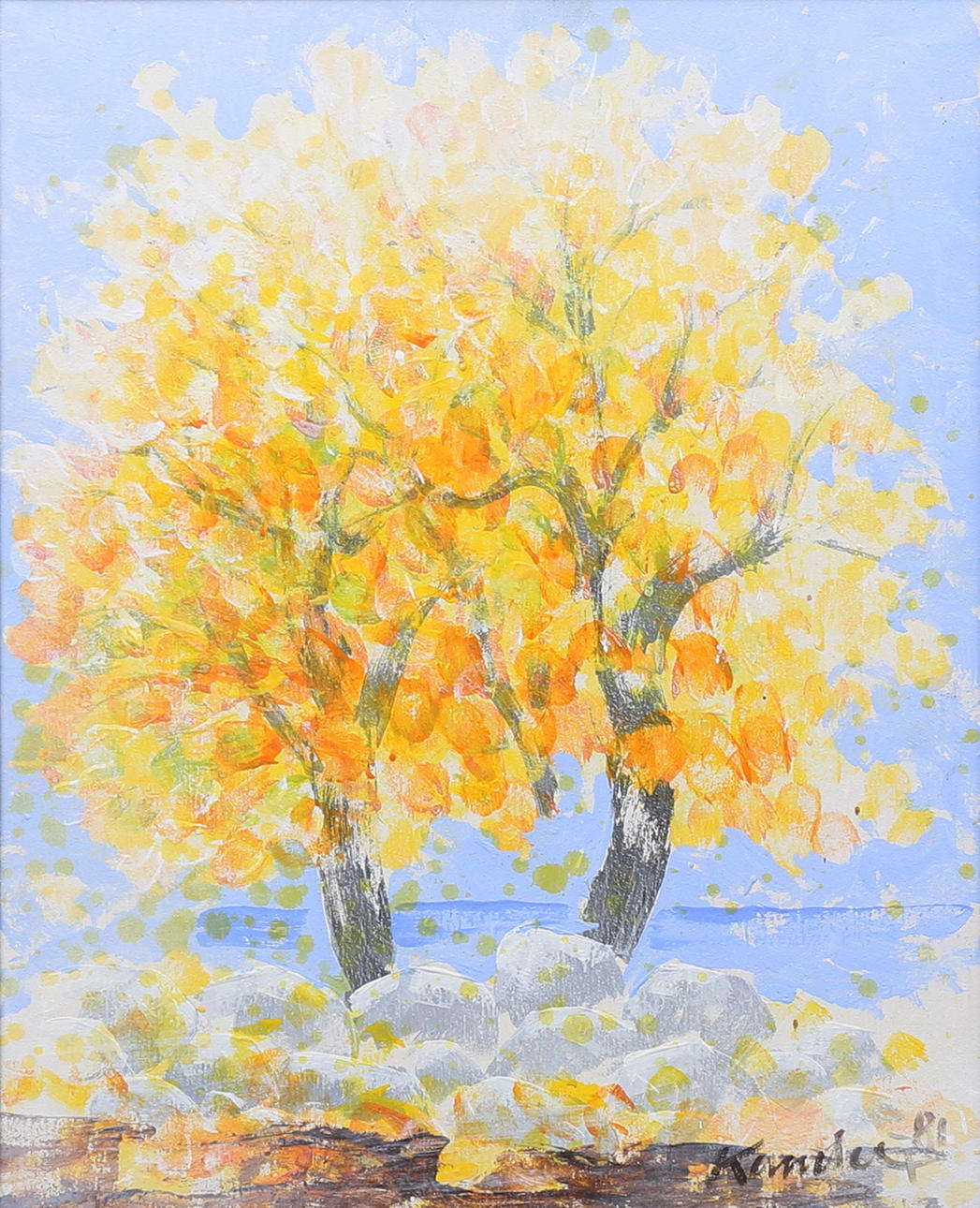 LEIF KANDER. Autumn trees by water. Oil on canvas, signed and dated -81.