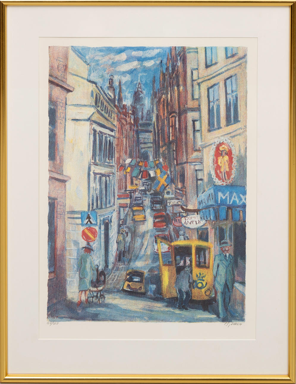 CHARLES SJÖHOLM. “Drottninggatan”, lithograph in colours, signed, numbered 47/310.