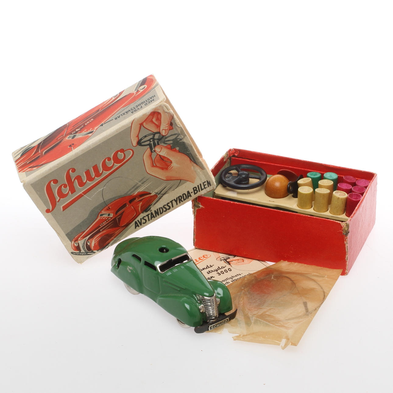 SCHUCO 3000 trådstyrning, made in Germany 1930-tal. urverk i originalkartong.