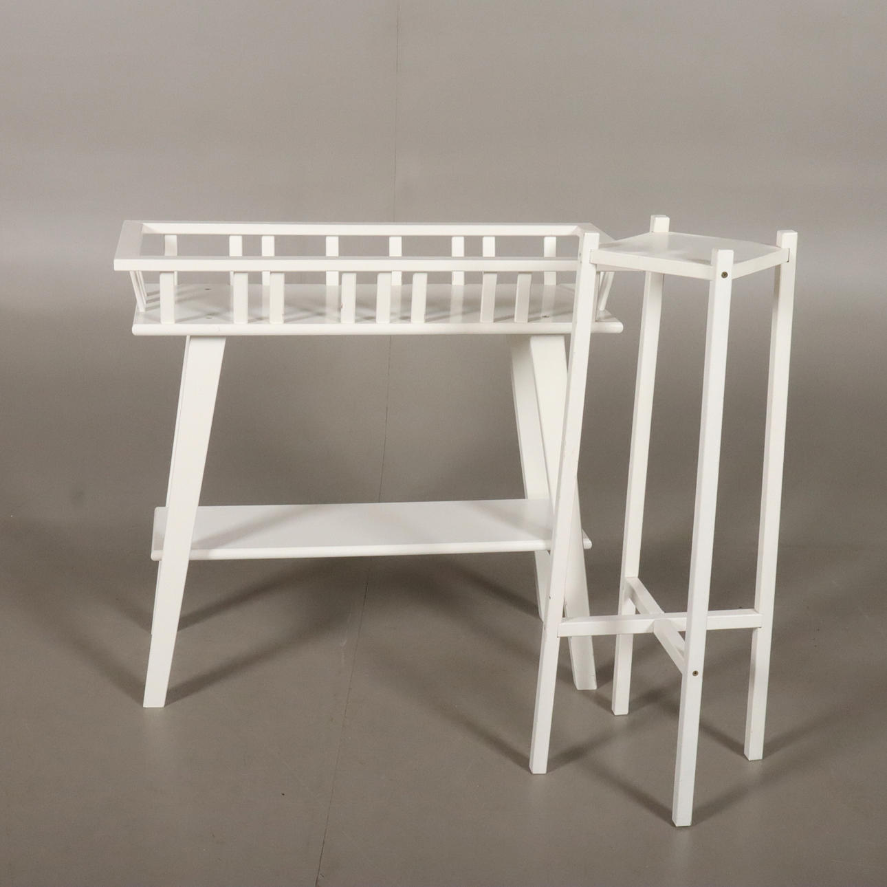 FLOWER TABLE and PEDESTAL, painted wood.