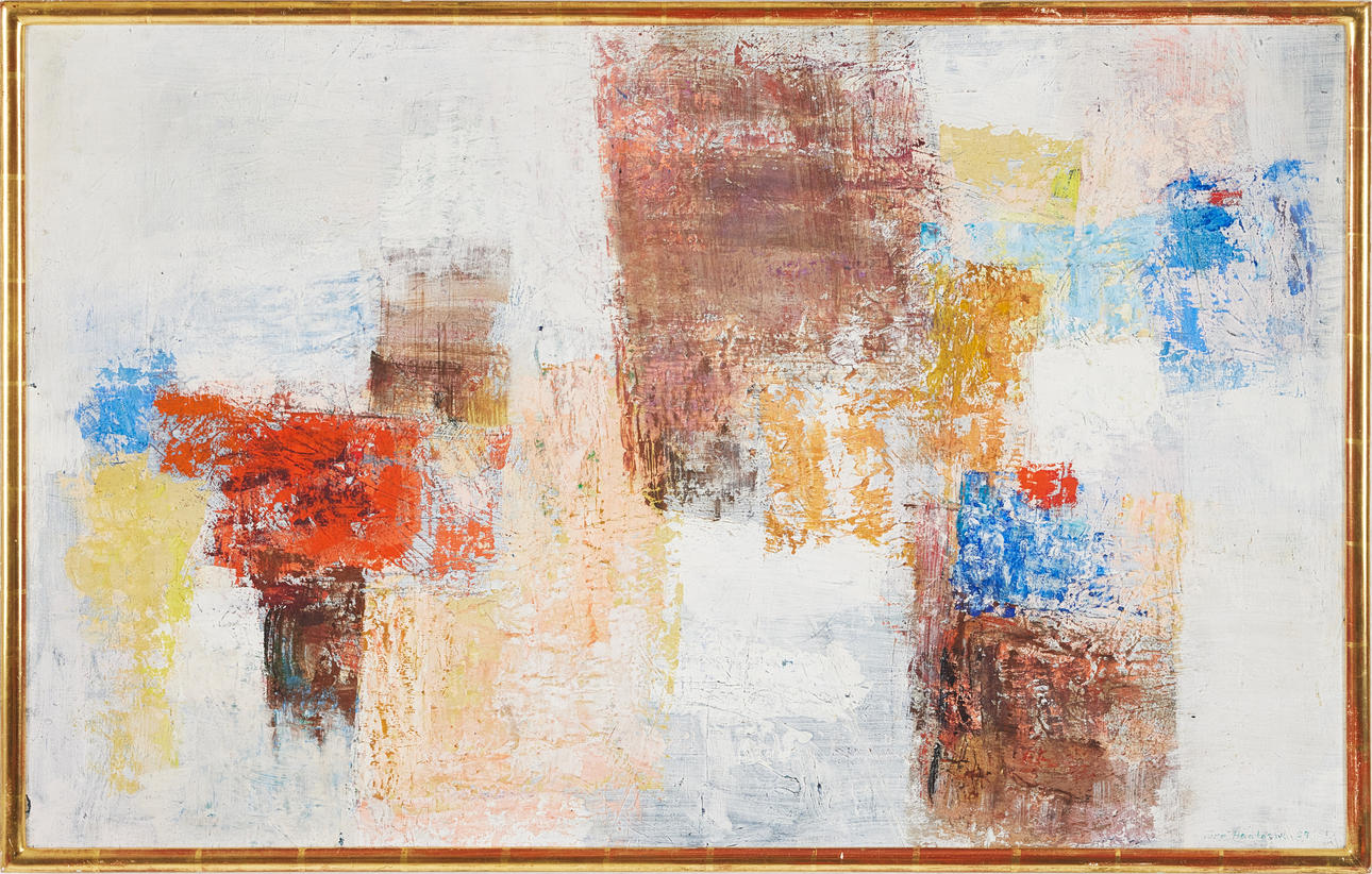 TORE MAGNUS HAALAND (1918-2006). abstract composition, oil on panel, signed and dated -59.