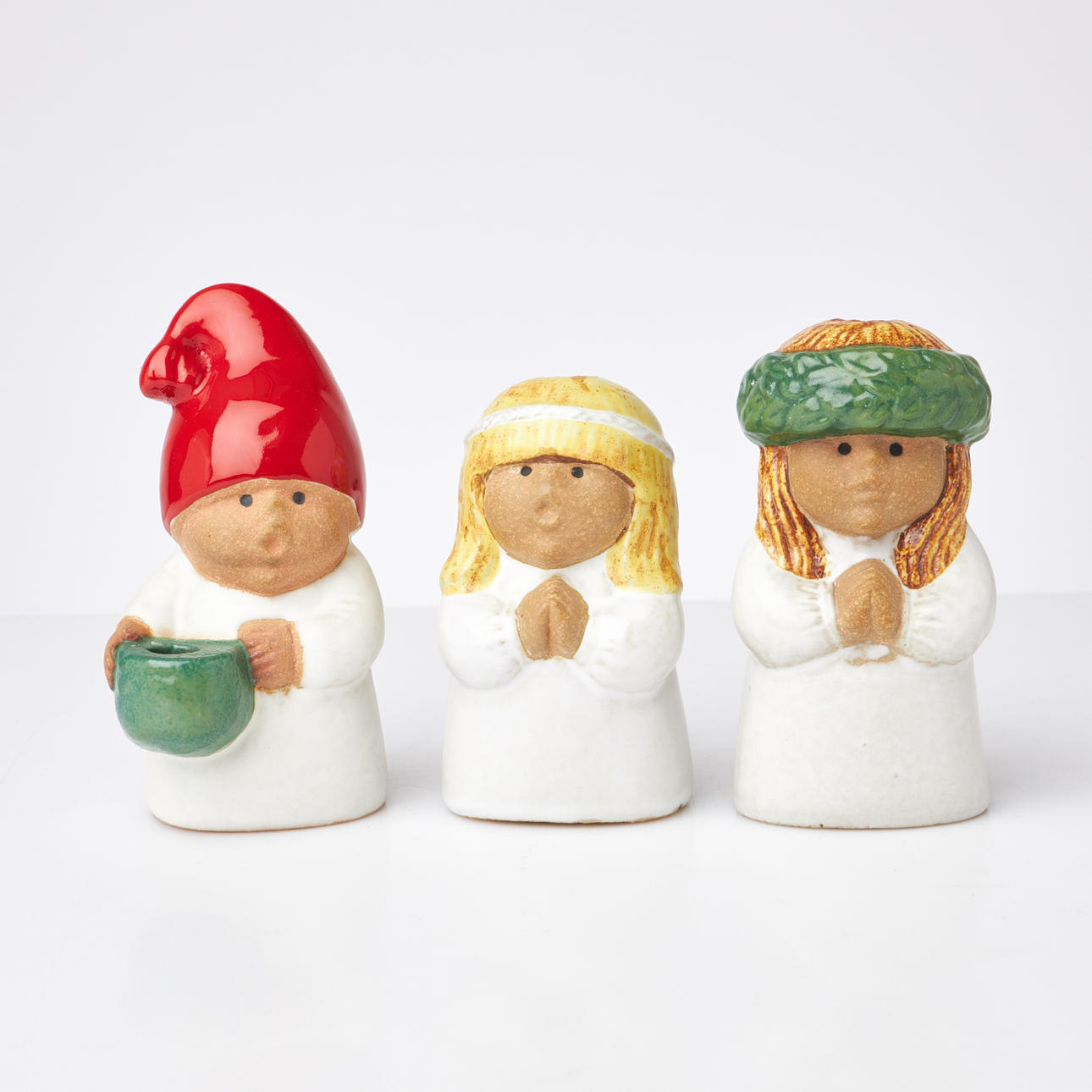 LISA LARSON. Figurines/candlesticks, 3 pcs. stoneware, from the series “Advent”, Gustavsberg, 20th century.