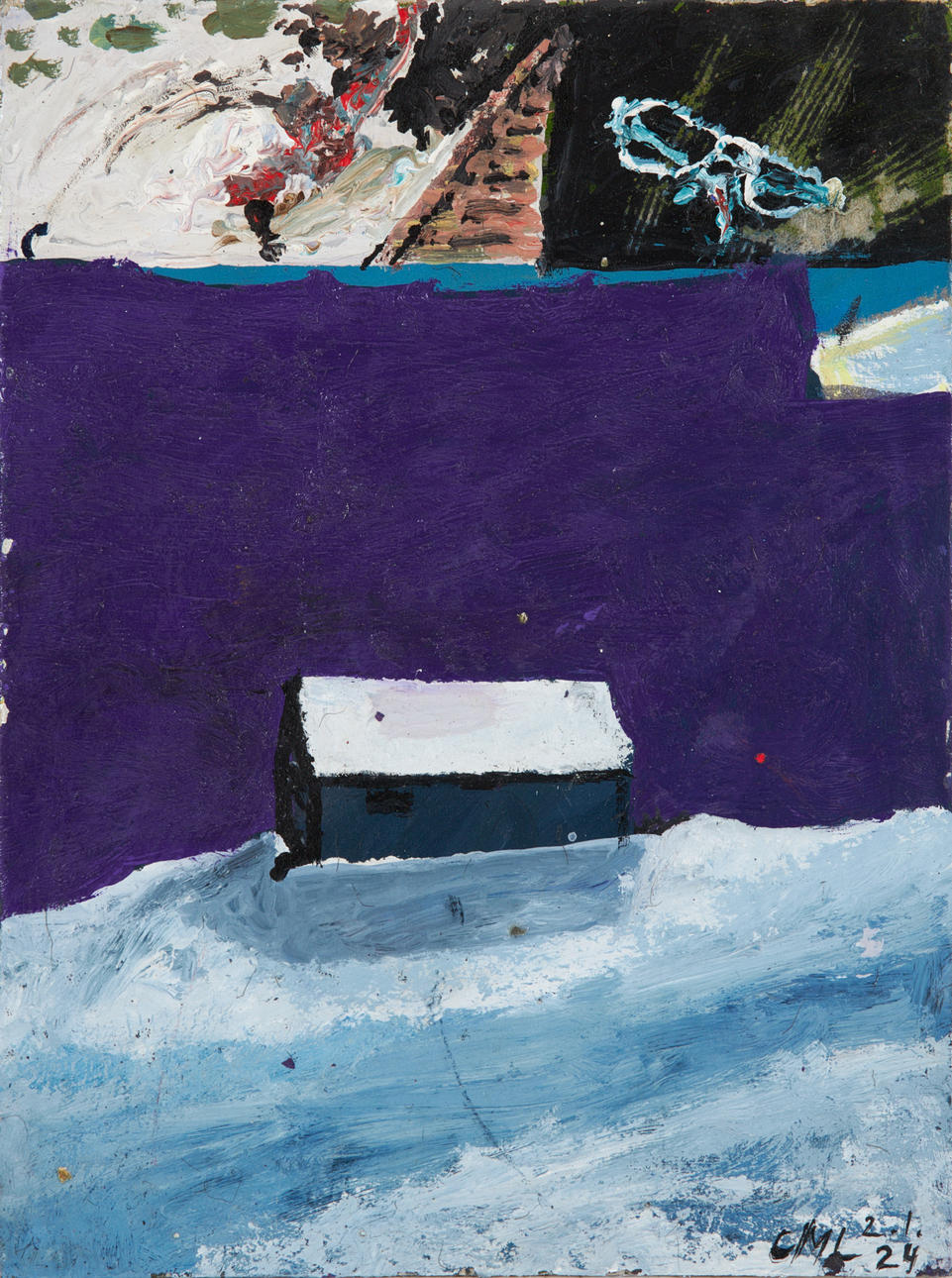 CARL MICHAEL LUNDBERG. Winter landscape with house, gouache on panel, signed and dated 21,24.