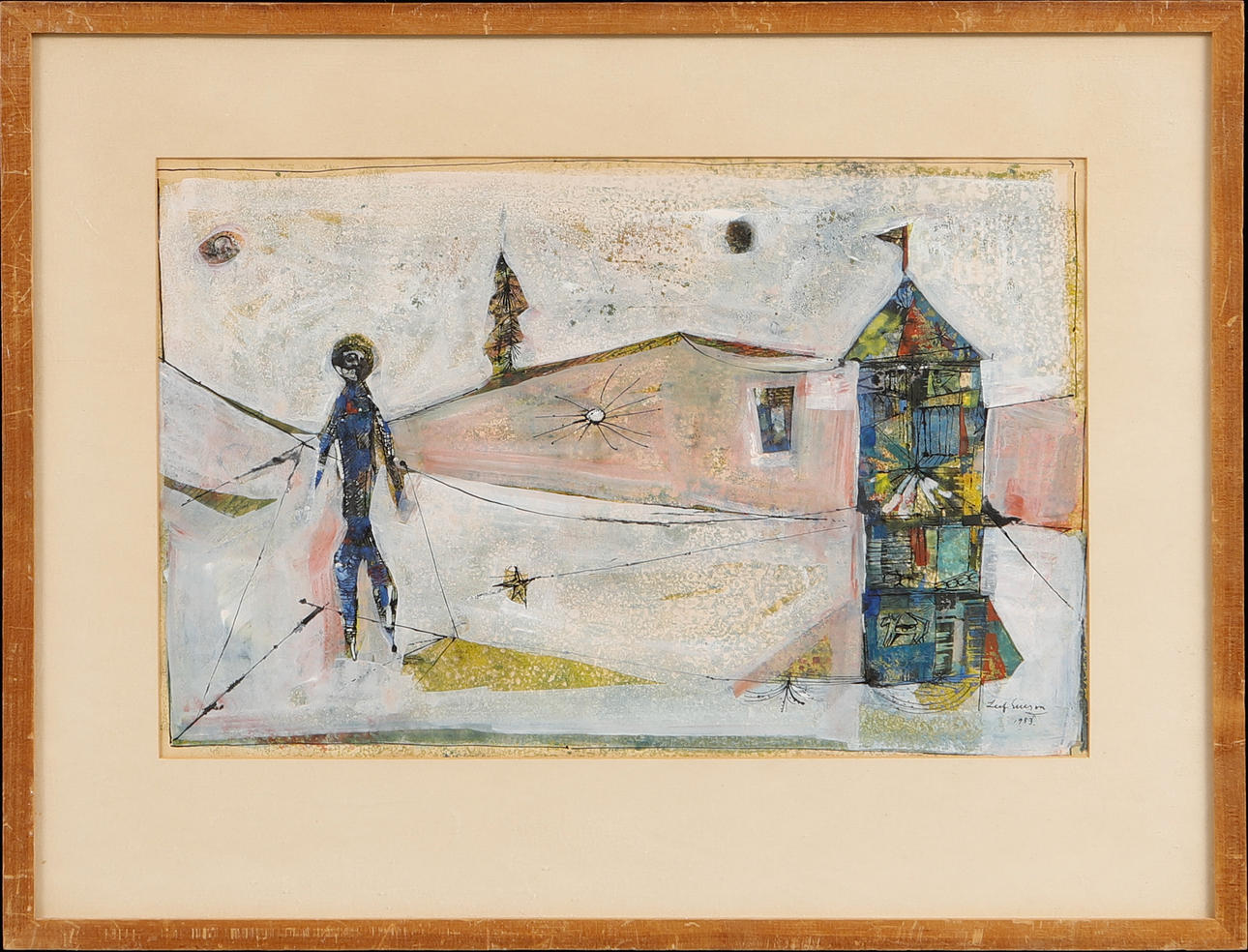 ERIK LARSEN. Figure scene, mixed media, signed.