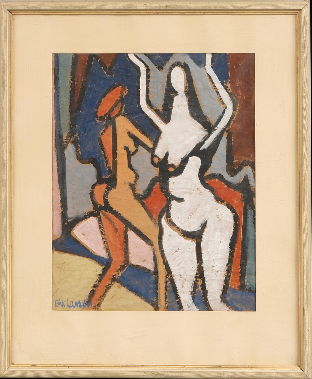ERIK LARSEN. “Blue Walkers”, gouache, signed and dated 53.