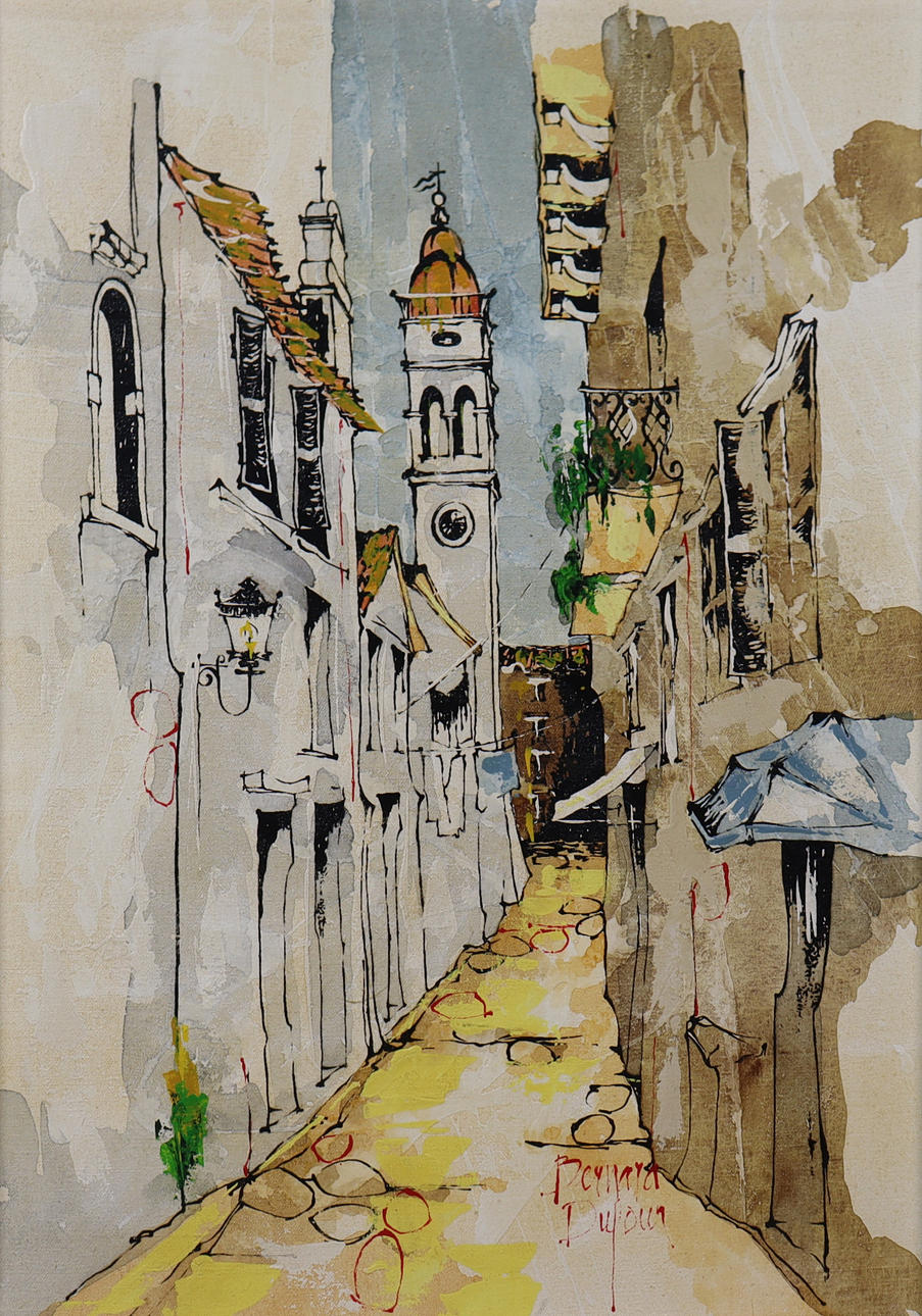 BERNARD DUFOUR, Öl auf Leinwand, Gasse.