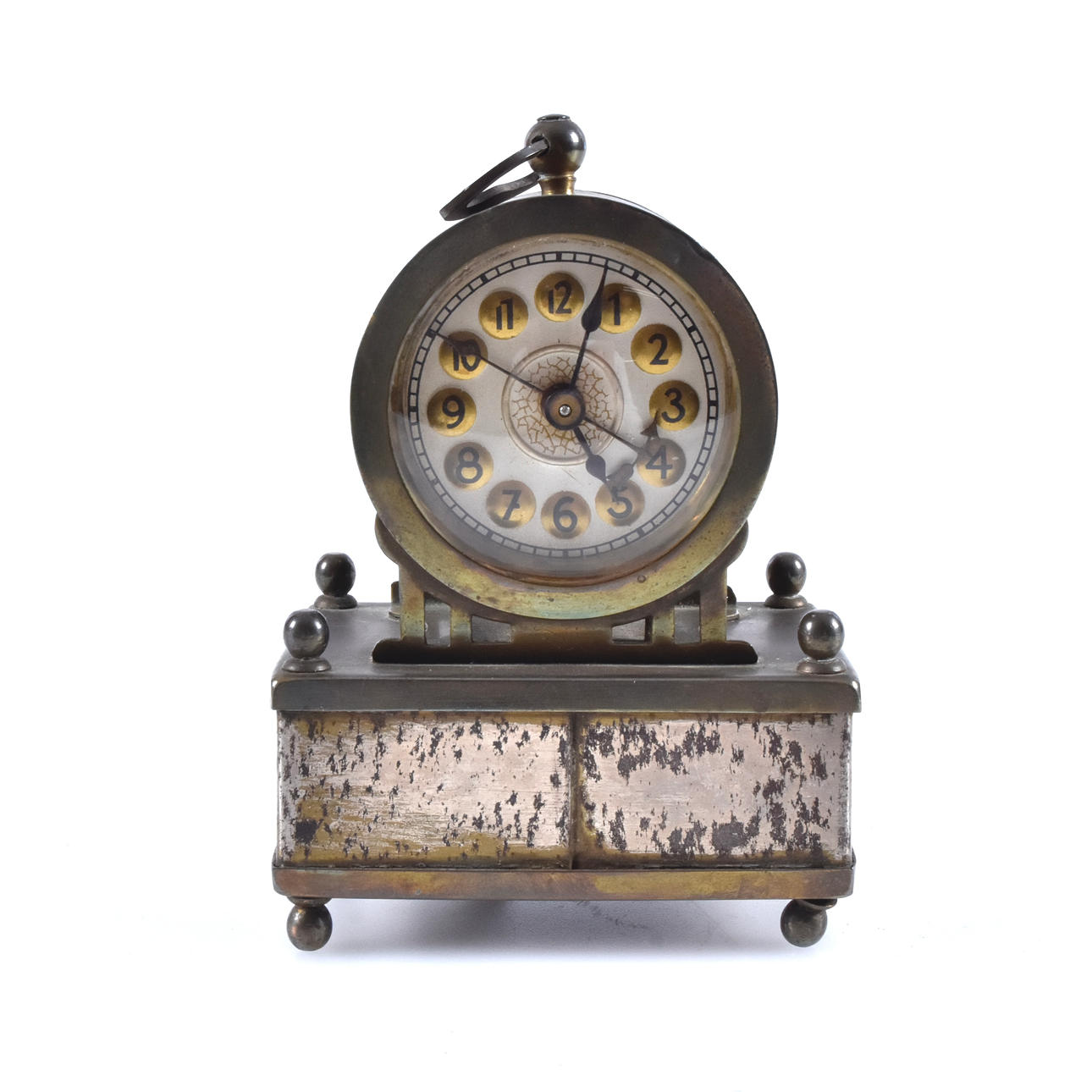 TABLE CLOCK, with music box, yellow metal, Germany.