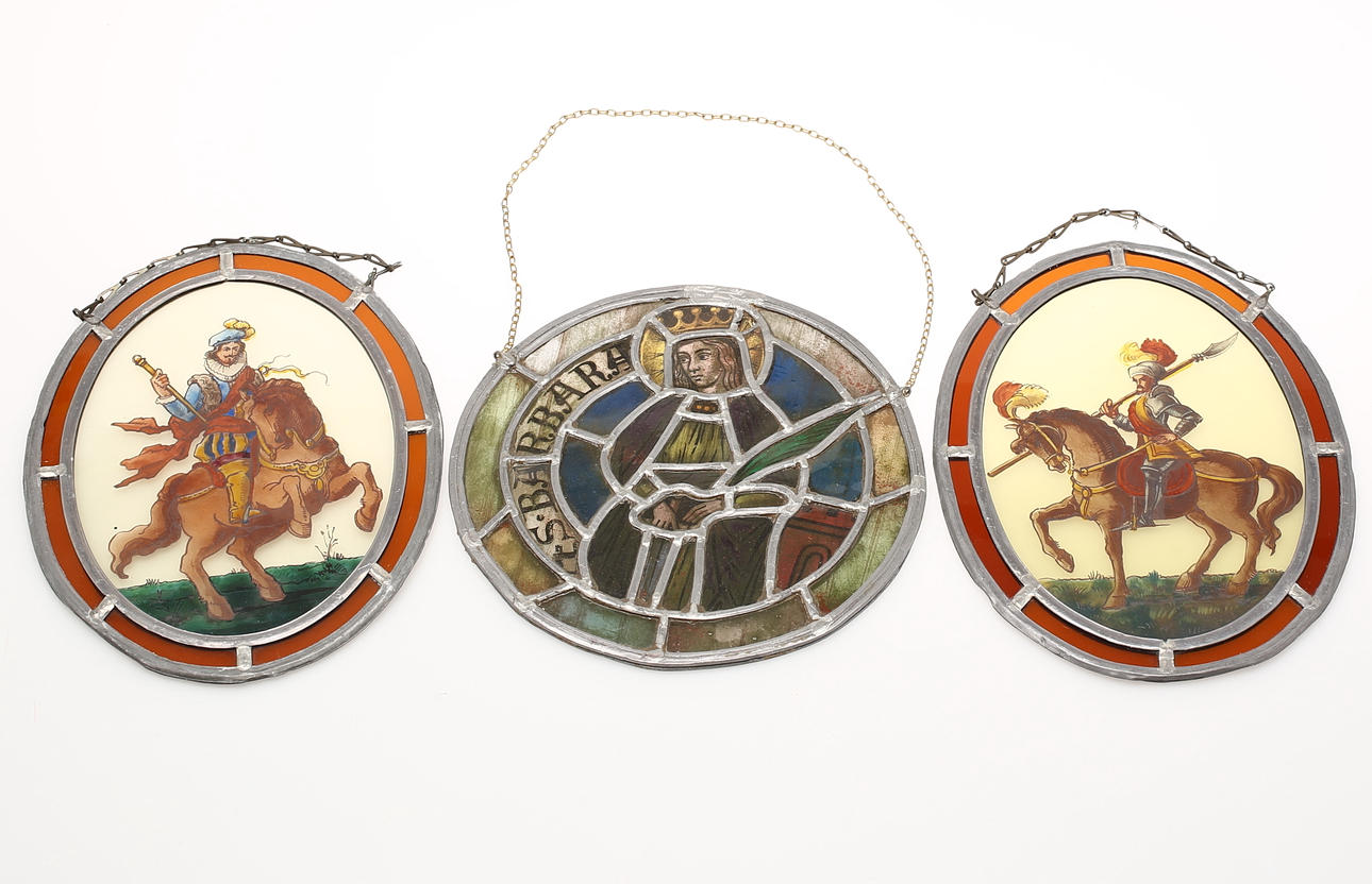 FÖNSTERDEKORATION, 3 st, blyinfattad glas.