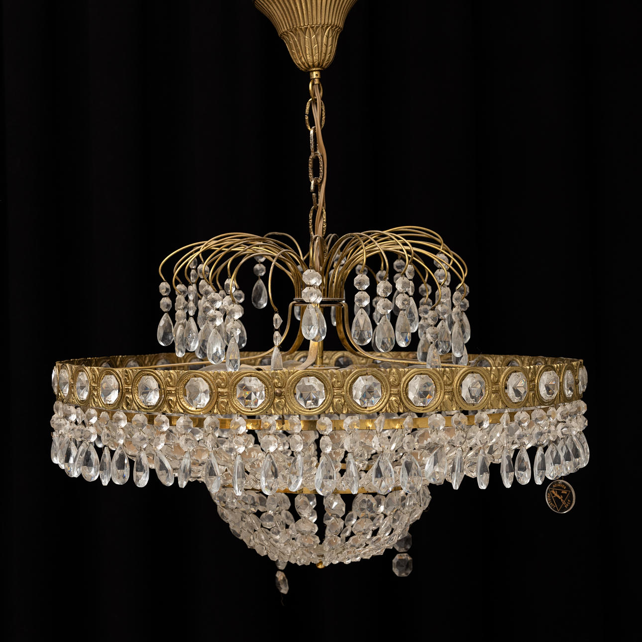 CEILING PLAFOND with prisms in Bohemian Crystal, 20th century, height approx. 40 cm.