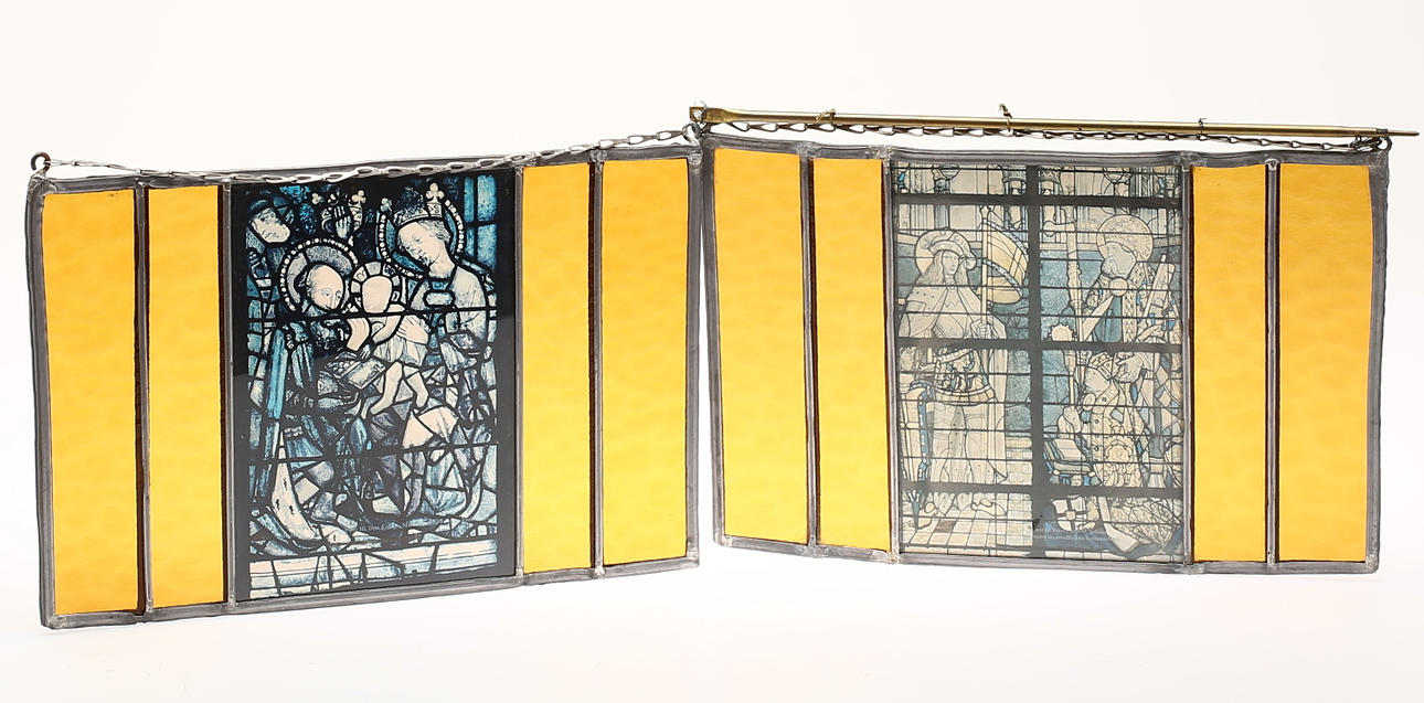 FÖNSTERDEKORATION, 2 st, blyinfattat glas.