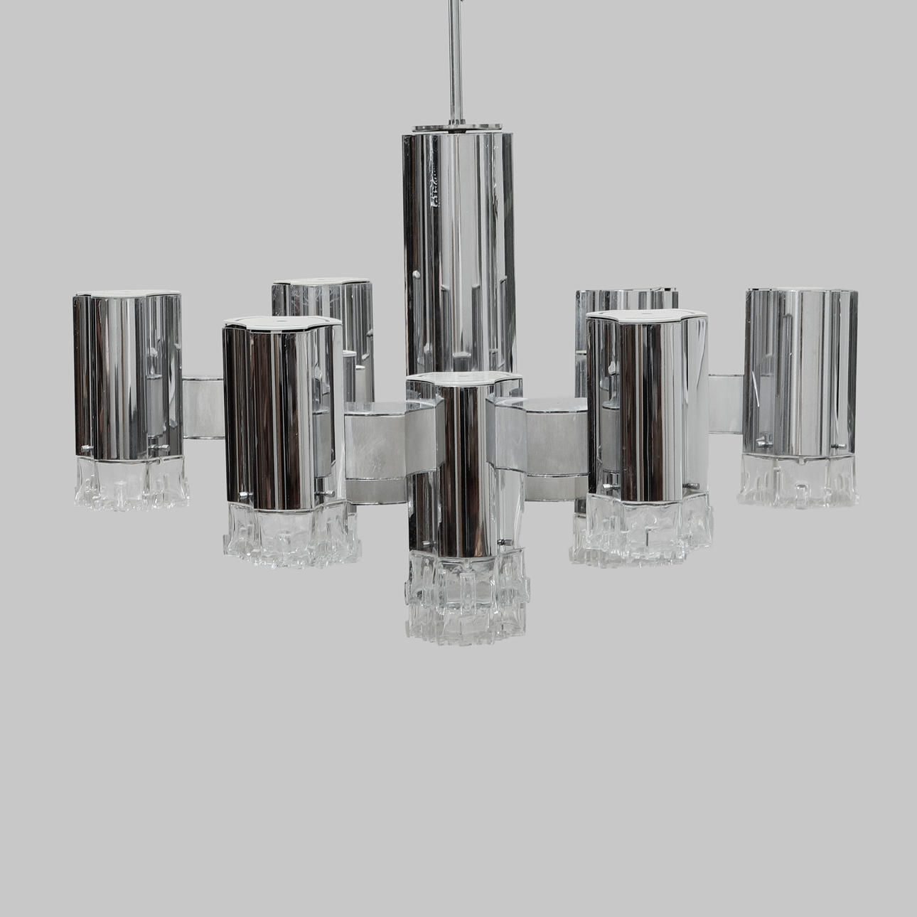 CEILING LAMP, “Cubic”, Design Gaetano Sciolari. Height approx. 70 cm.