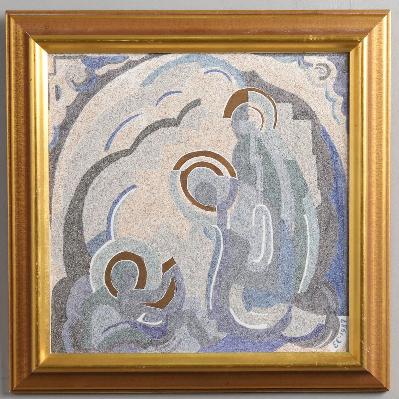 OIDENTIFIERAD KONSTNÄR. TAVLA. Sandmålad porslin, märkt E.C -1987.