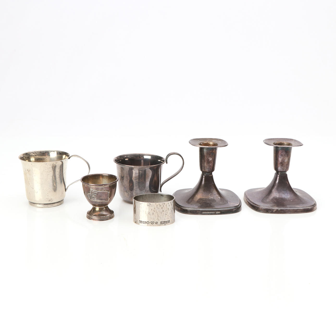 SILVER, SIX PARTS. Weight excluding candlesticks approx. 175 grams.
