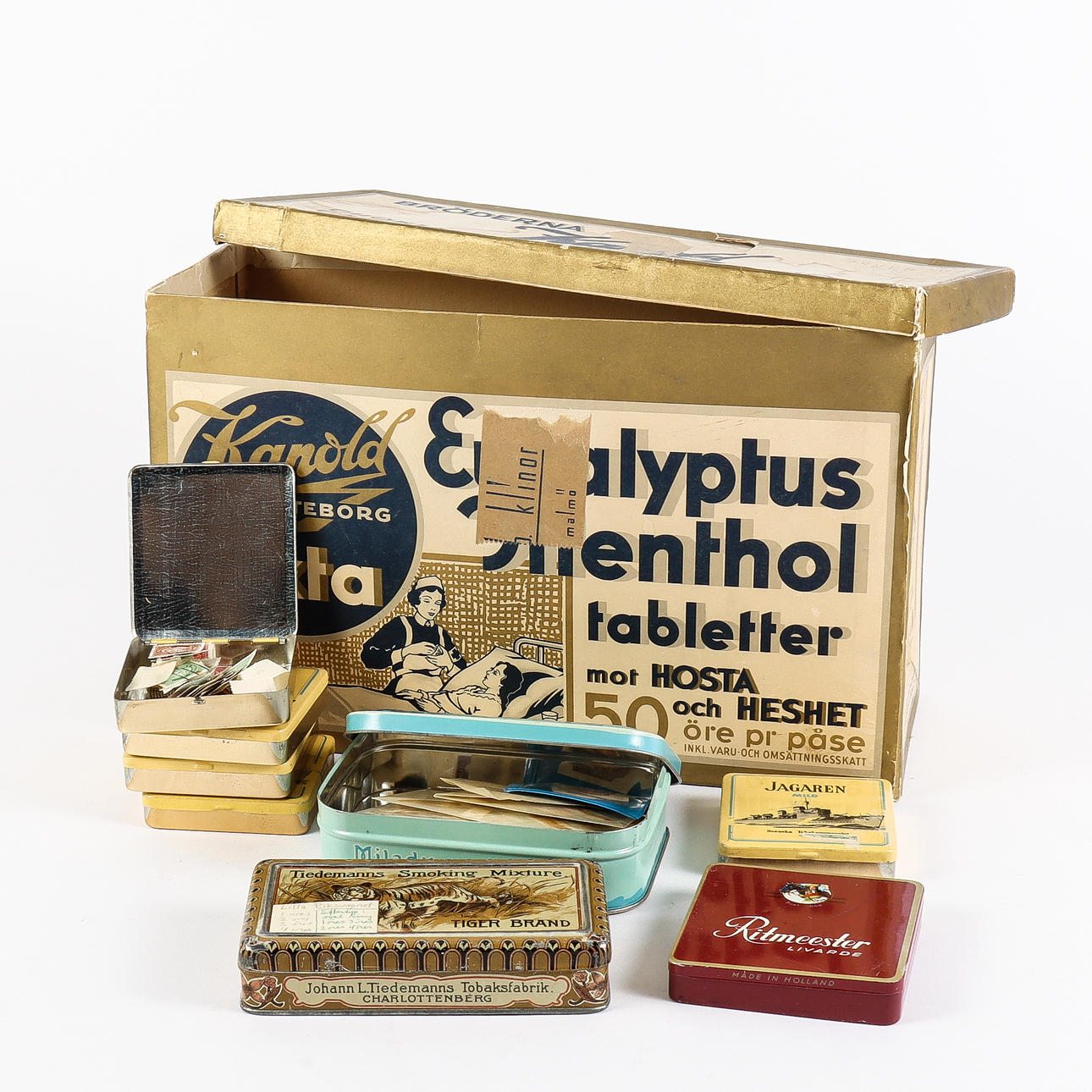 TIN BOXES with stamps.