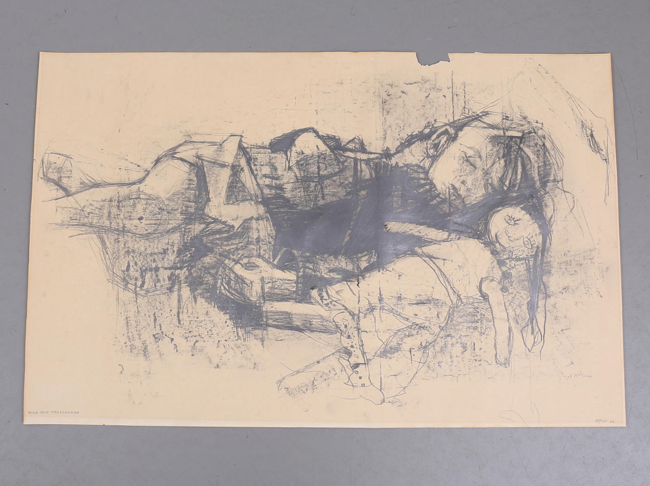 ARNE ASP. “Eva and the rag doll”. Drawing, signed and dated 66.