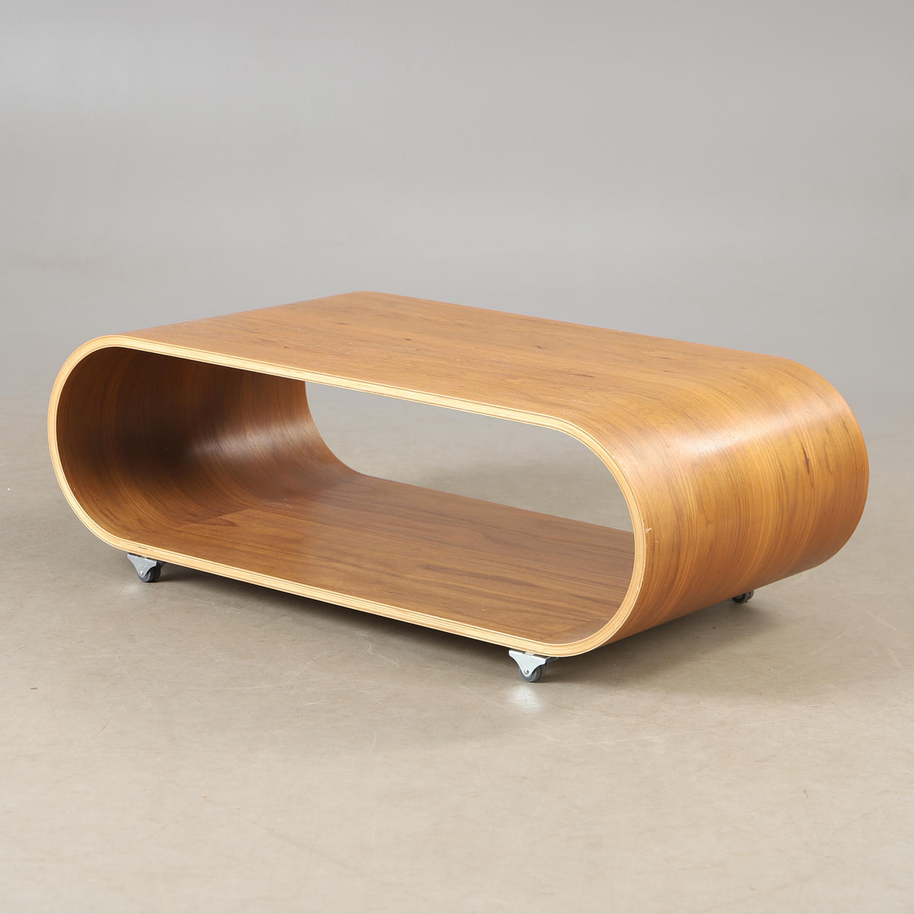 A 21st-century walnut table on wheels.