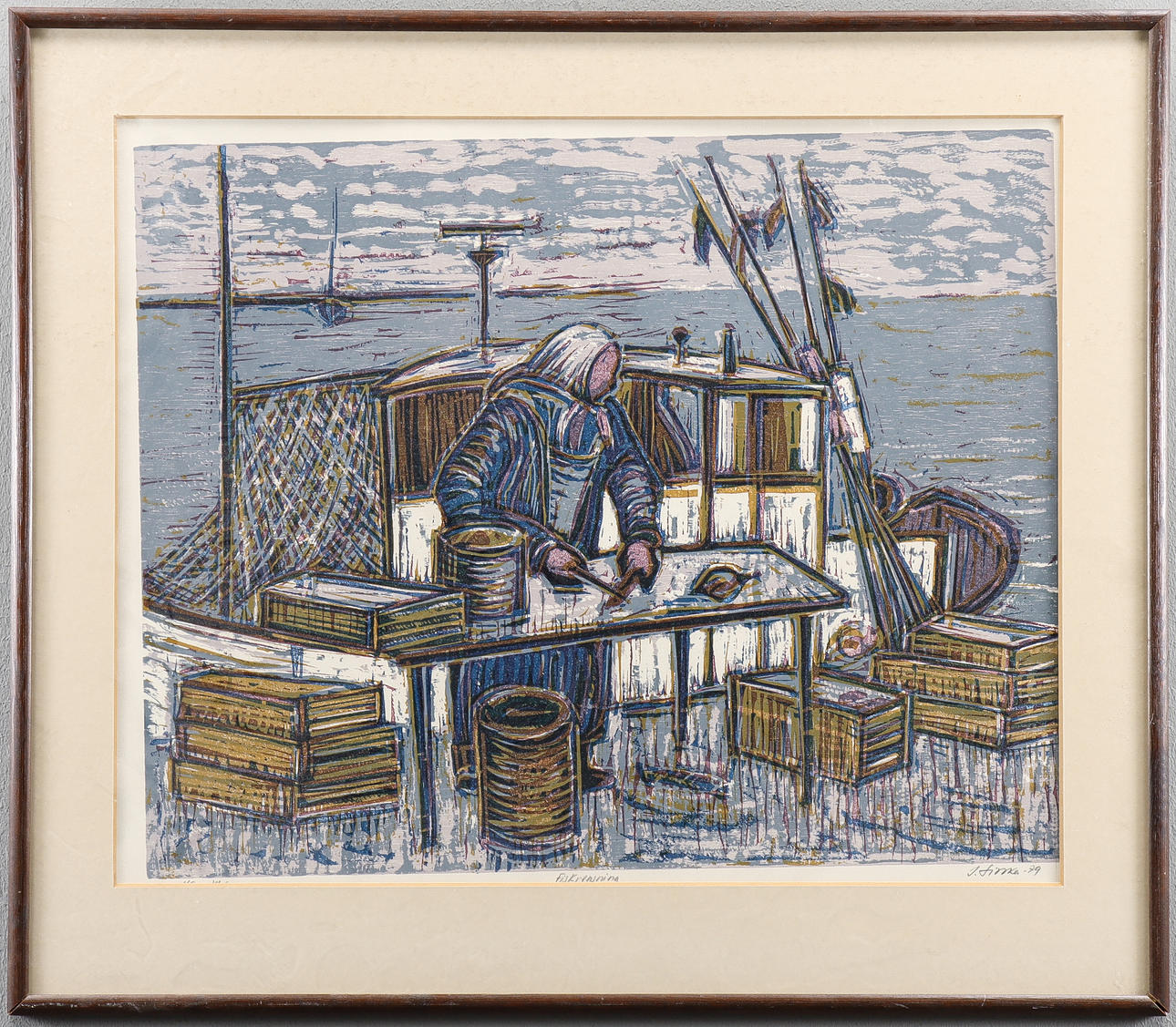 IMANTZ SINKA woodcut, signed.