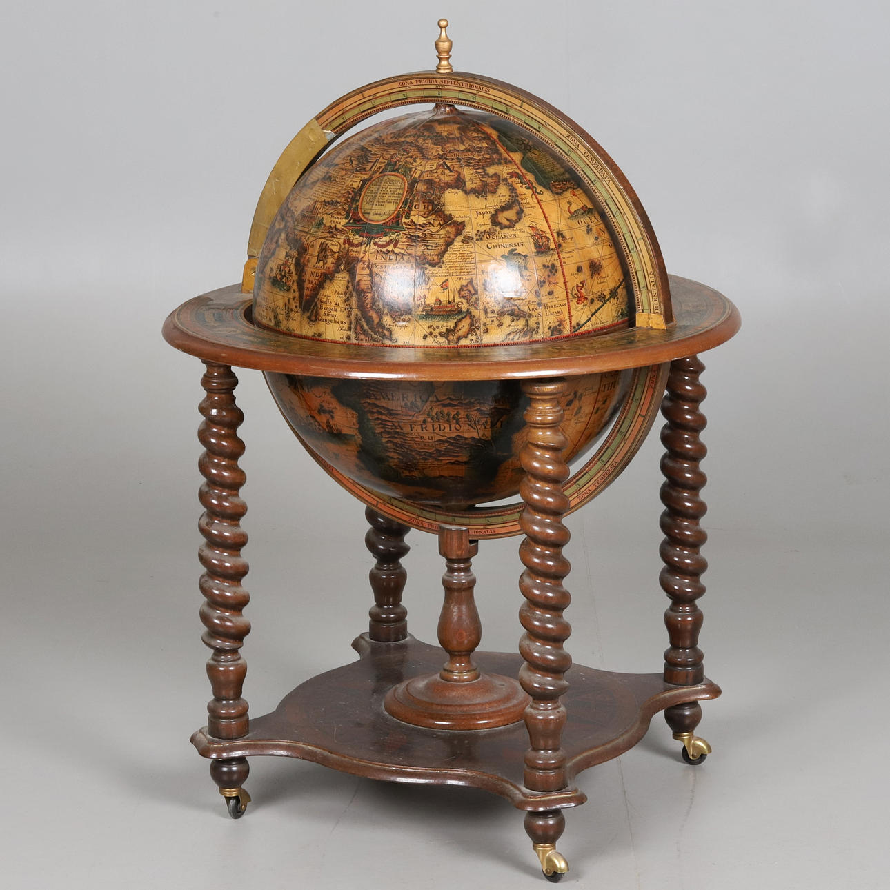 BAR/GLOBE. Helical legs on wheels, circa 1960s.