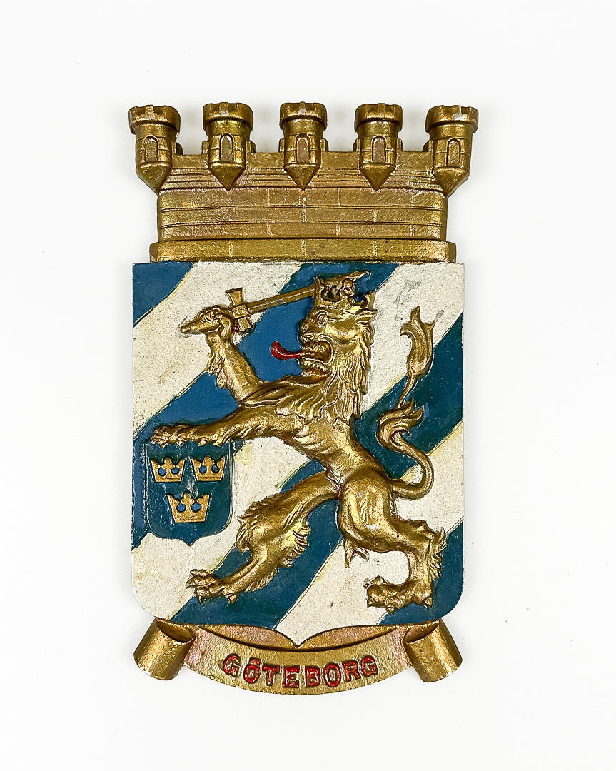 STADSVAPENSKÖLD, bemålad metall, "Göteborg".