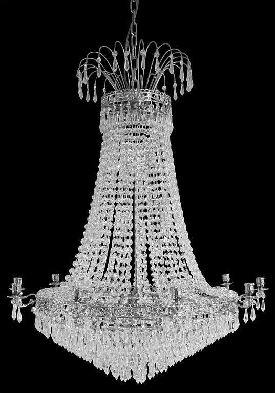 A contemporary Empire style crystal chandelier.