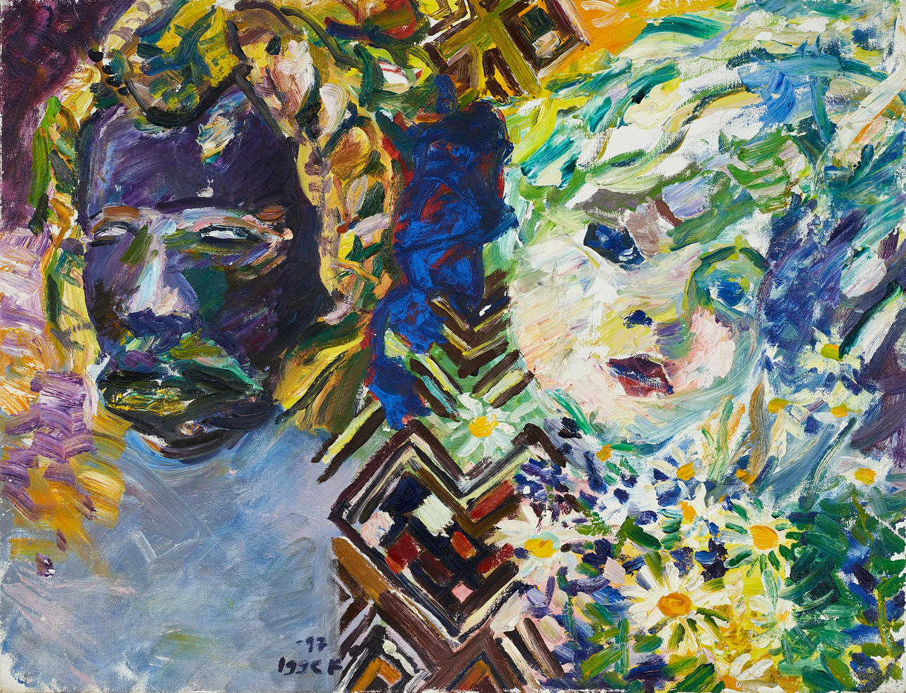 IGGE KARLSSON (born 1932), Two Faces, signed and dated, oil on canvas.
