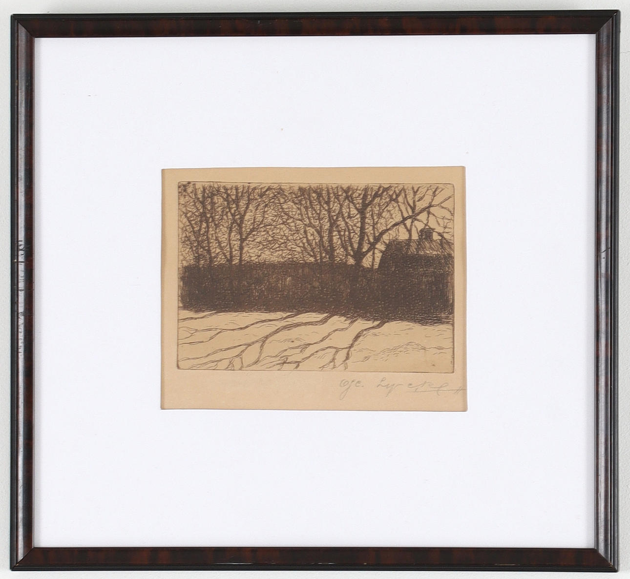 OSCAR LYCKE. Baggård, ætsning, signeret.