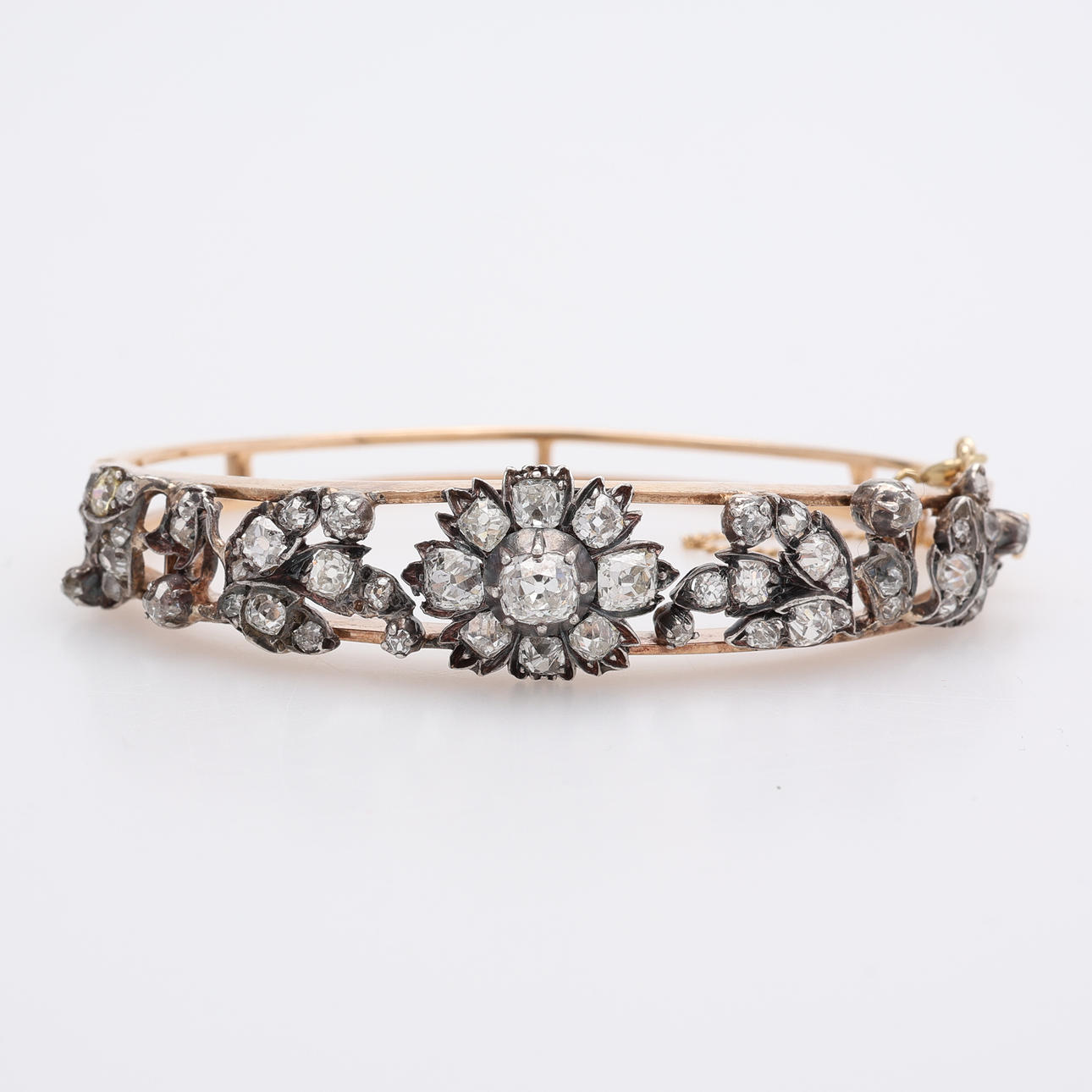 14K BANGLE WITH OLD CUT DIAMONDS APPROX. 3 CT.