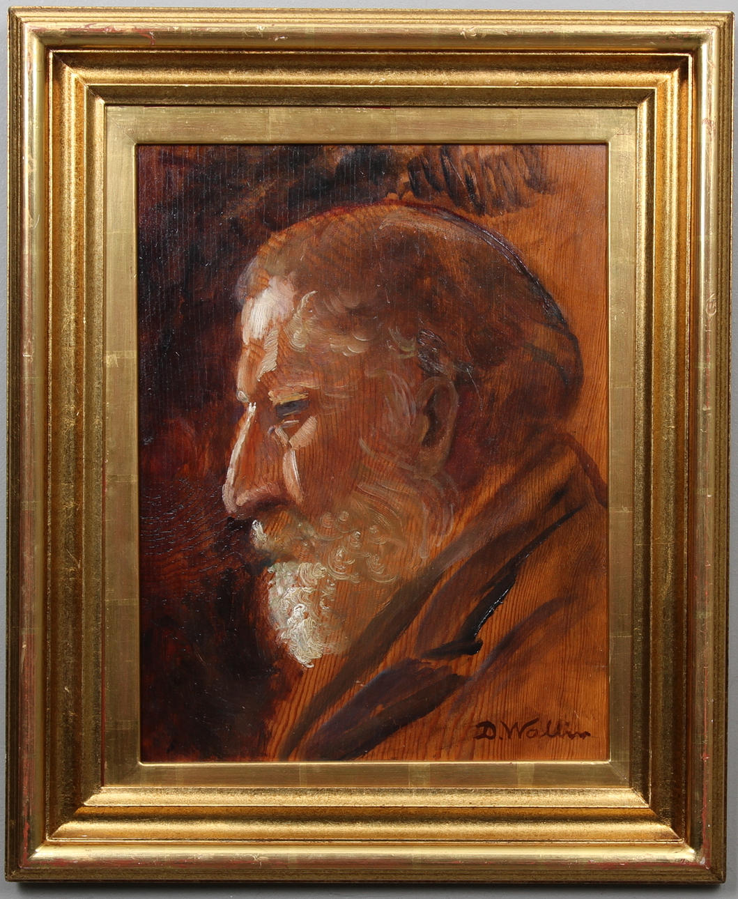 DAVID WALLIN. Porträtt, Olja på pannå, signerad D.Wallin.
