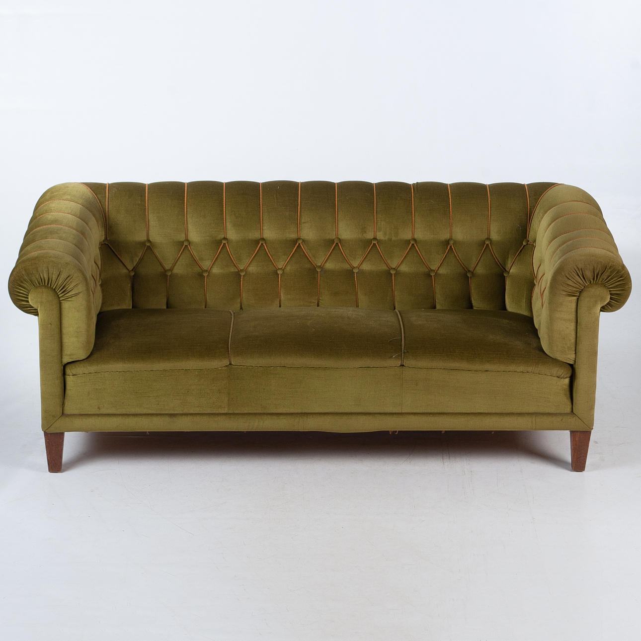 Chesterfield style sofa, green velvet.