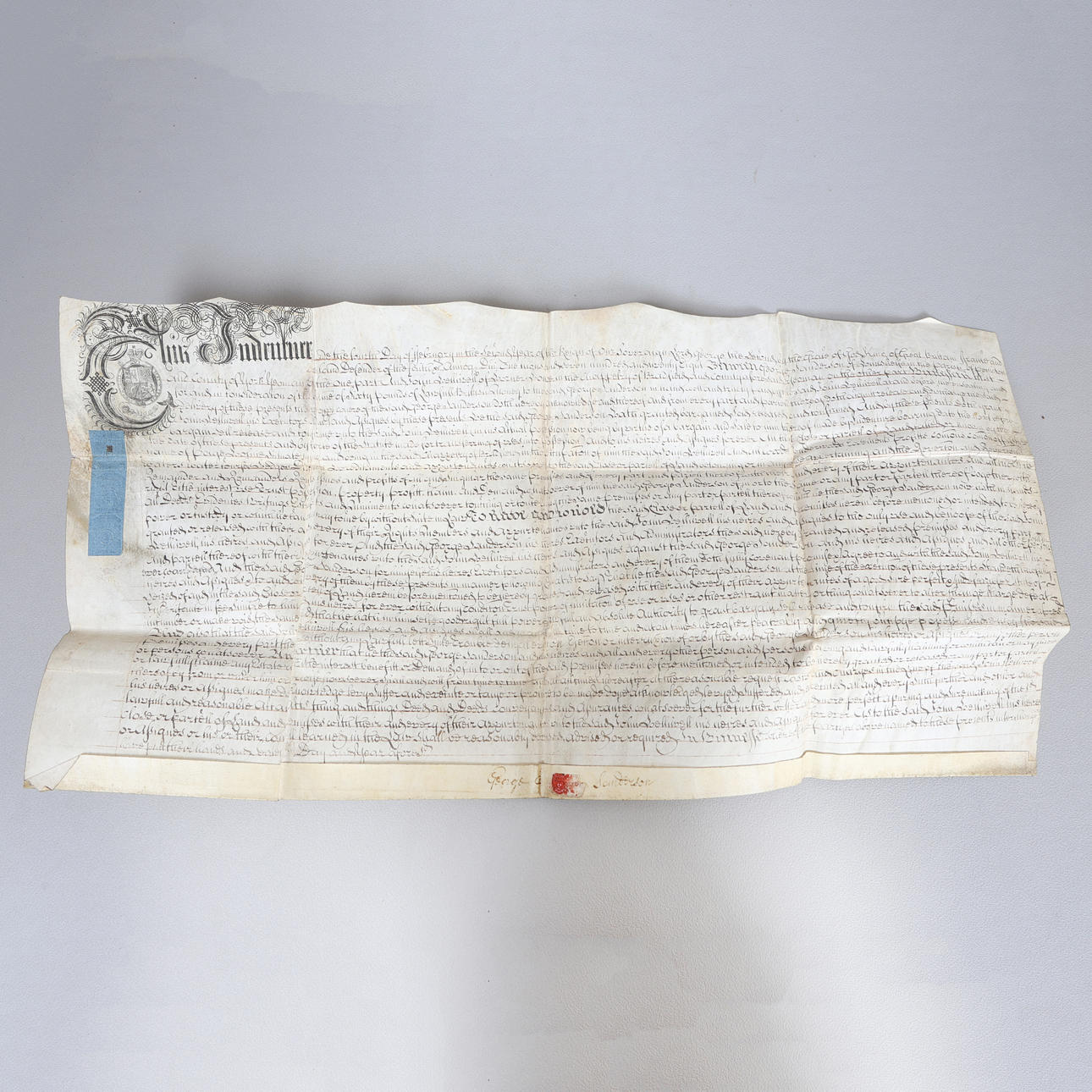 A 17TH CENTURY VELLUM MANUSCRIPT INDENTURE, CIRCA 1729, PANISTON, YORK.