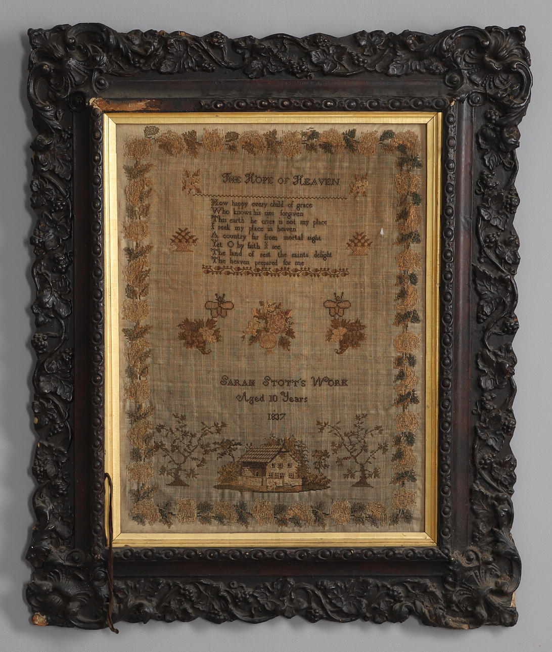 19THC FRAMED SAMPLER - 'SARAH STOTT' 1837.