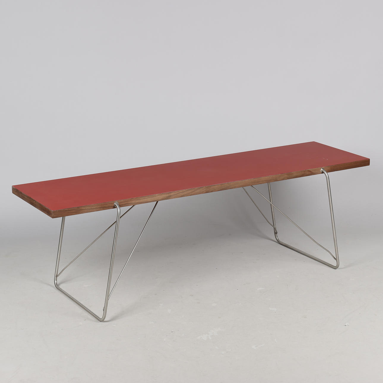 RASMUS KJÆR. Coffee table with steel frame and walnut worktop with linoleum finish, Addinterior, AD-JUST, Denmark, 2010s.