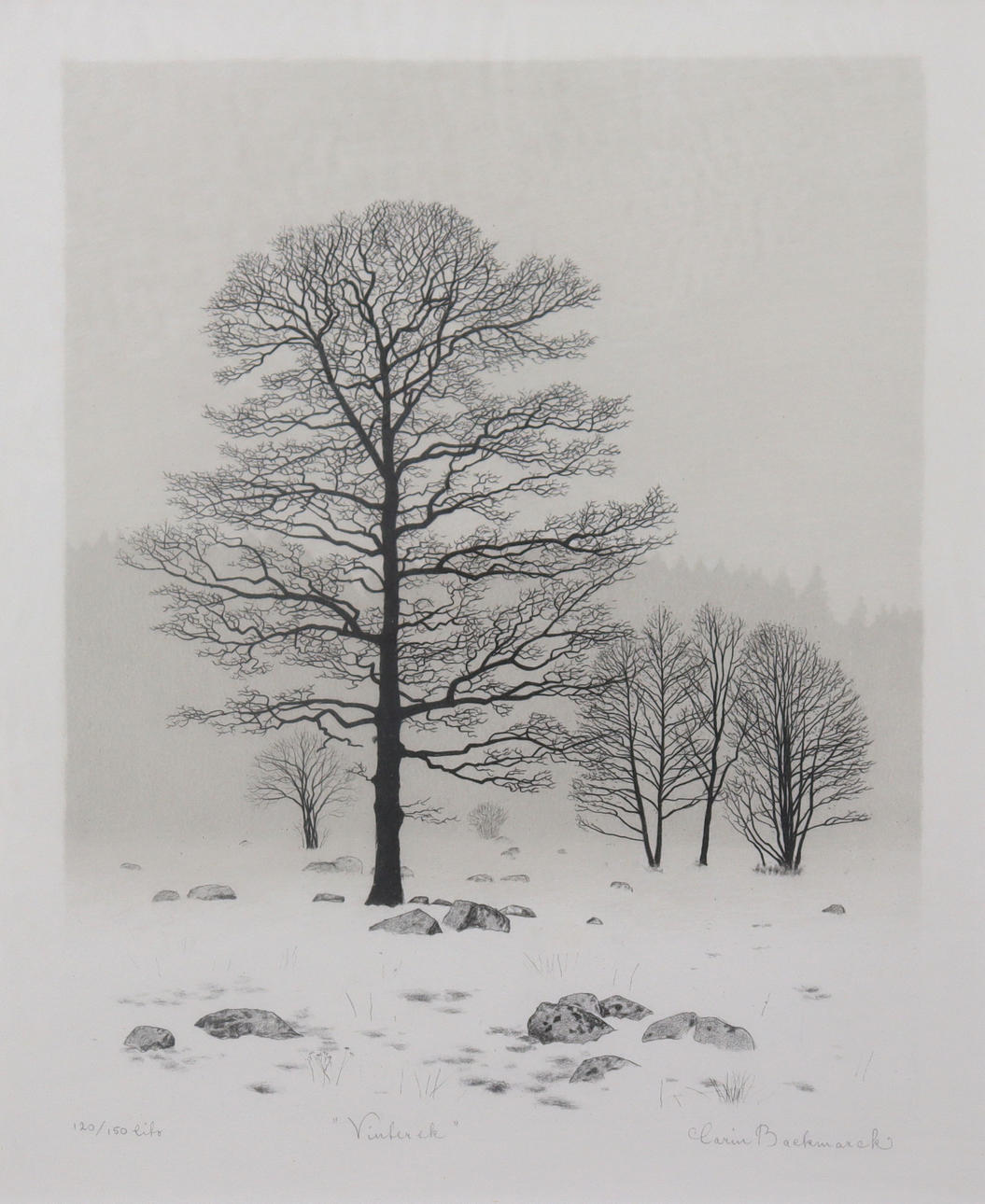 CARIN BACKMARCK, lithograph, “Winter Oak”.