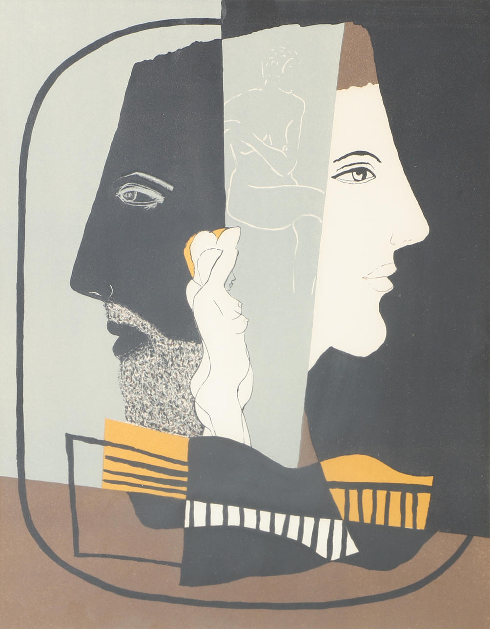ESAIAS THORÉN. Composition with face, lithograph in colours, signed -67.