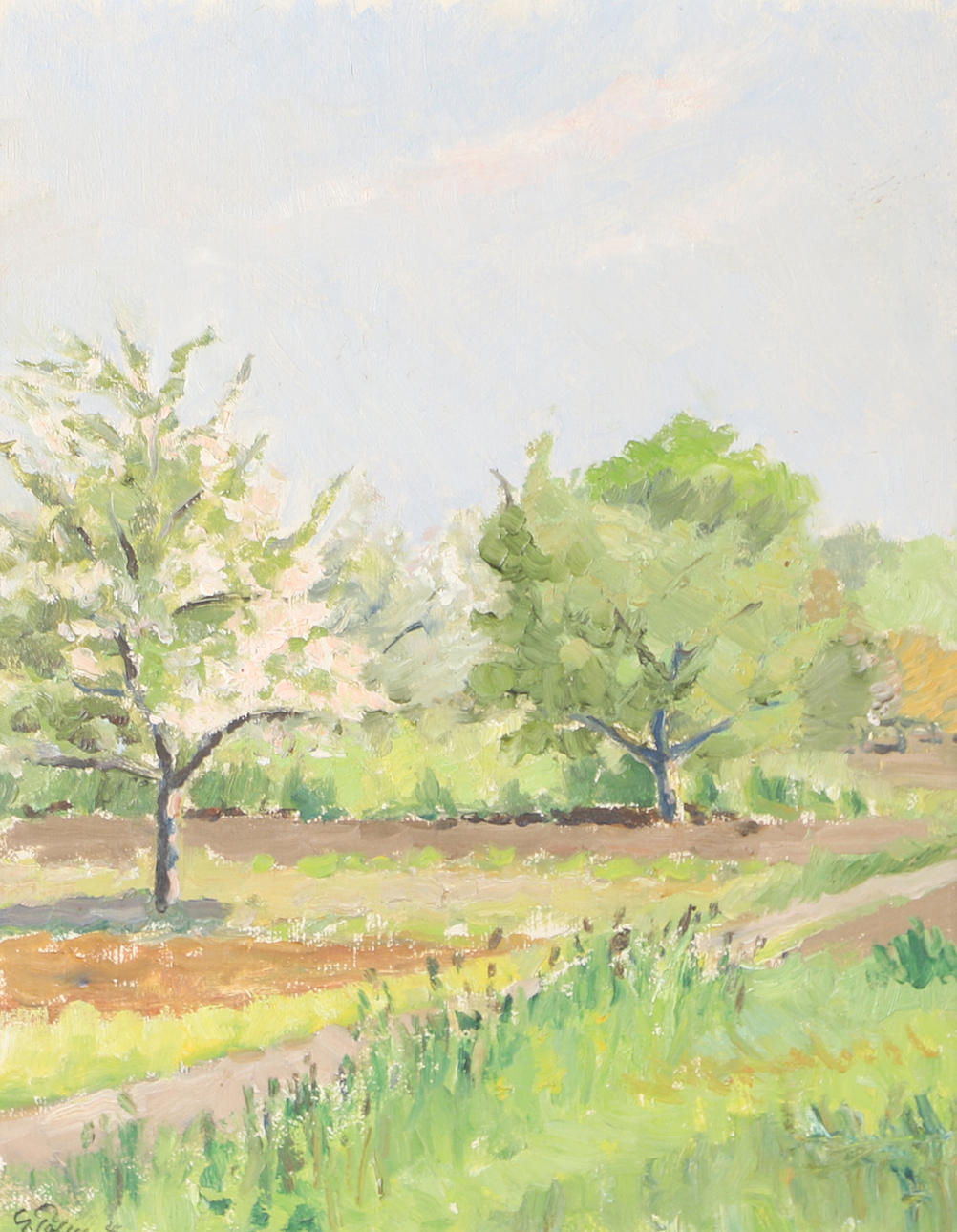 OIDENTIFIERAD KONSTNÄR. Summer garden, oil on panel, indistinctly signed.