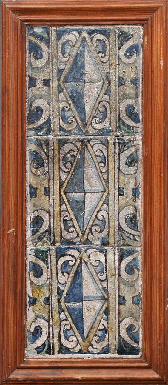 Panel with three Catalan tiles, 16th Century.