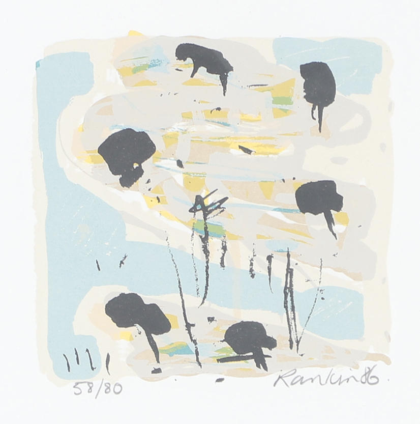 DAVID RAMKIN. Composition, lithograph in colours, signed Ramkin -86.