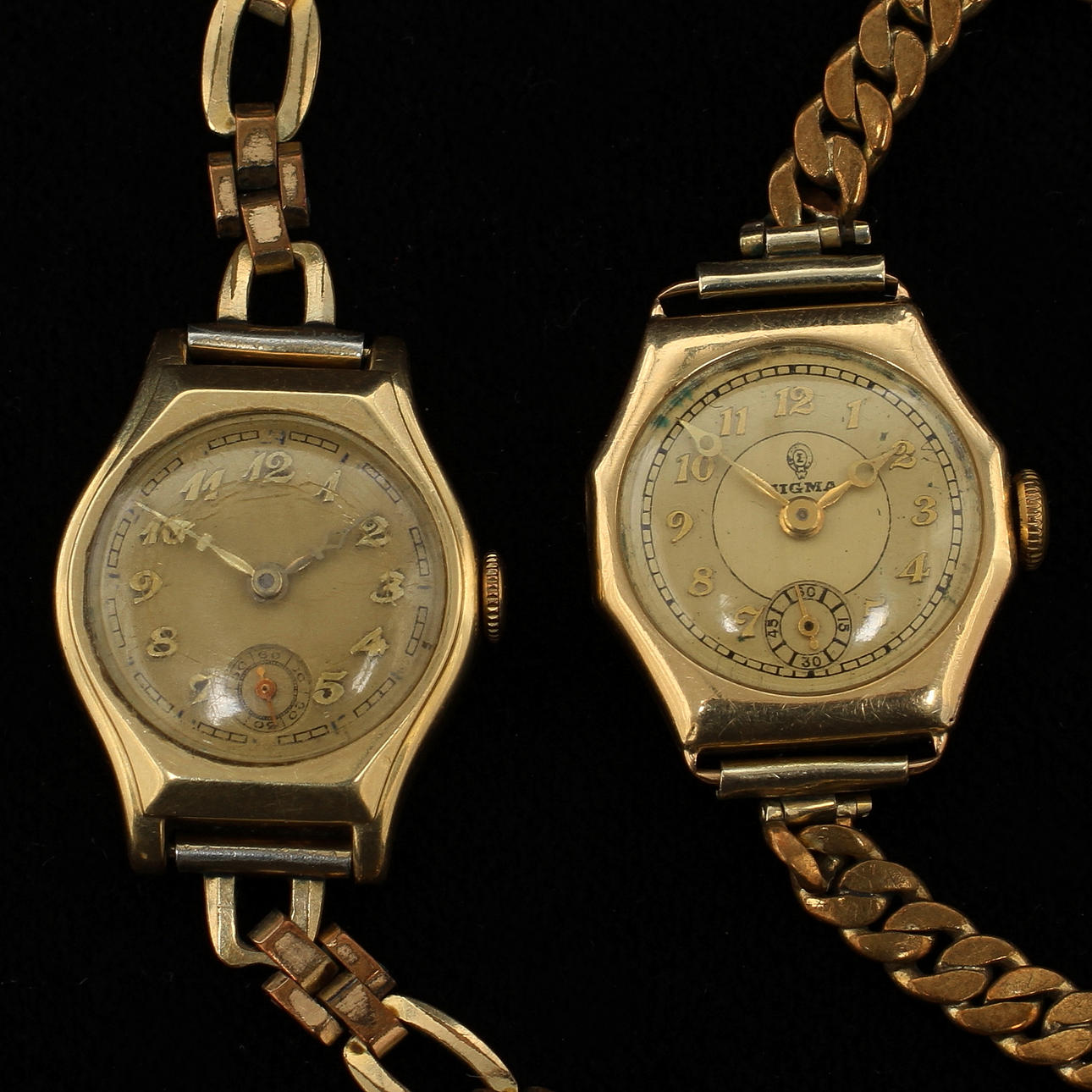 ARMBANDSUR, 2 st, dam, manuella, boetter av 14k guld.