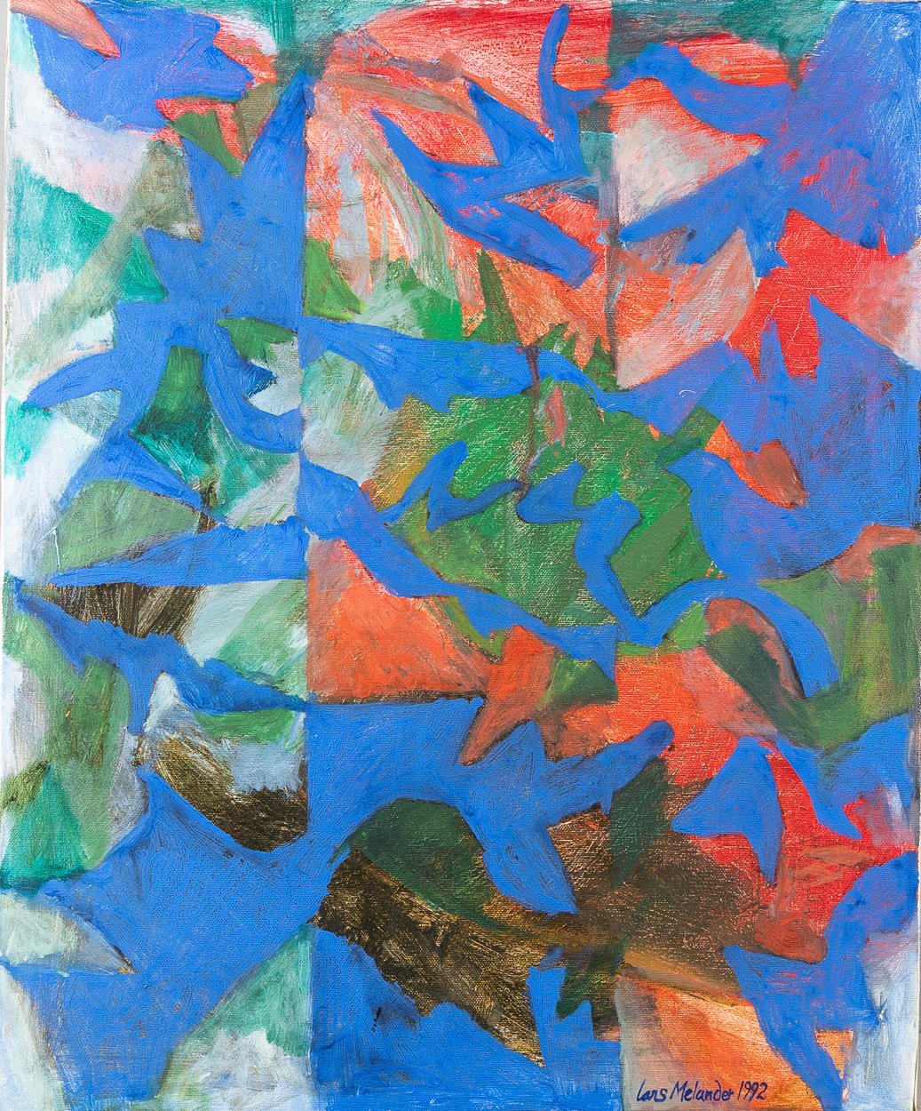 LARS MELANDER. (Born 1939). “Blue/Red”, oil on canvas.