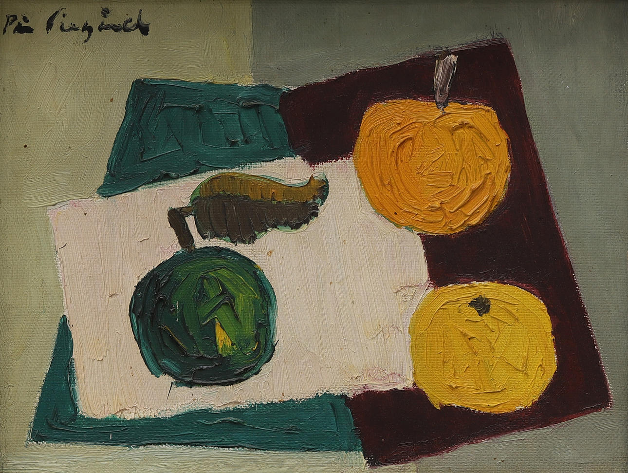 PÄR SIEGÅRD. “Apples”, oil on canvas, signed.