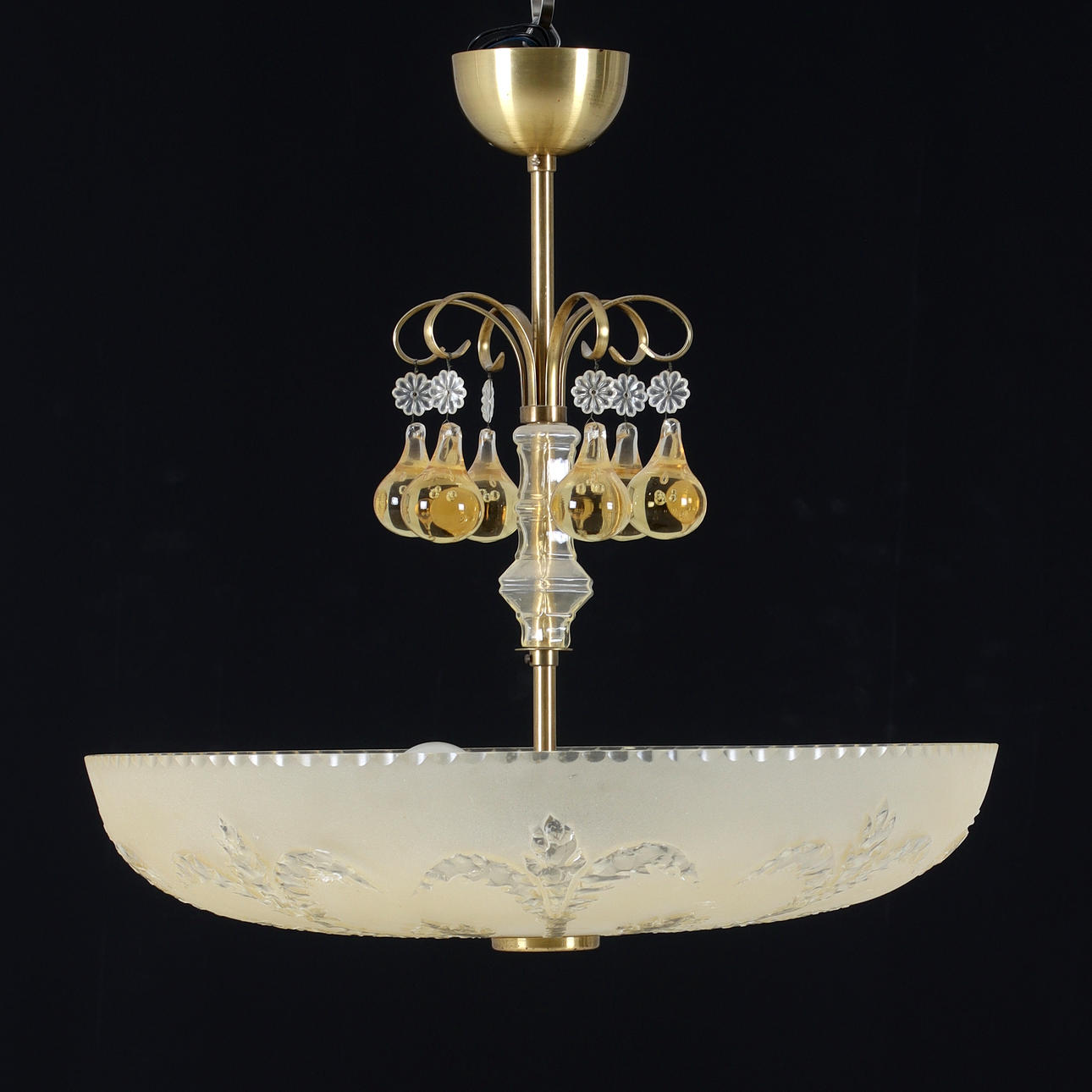 CEILING LAMP/PLAFOND, glass, brass. 1940s/50s.