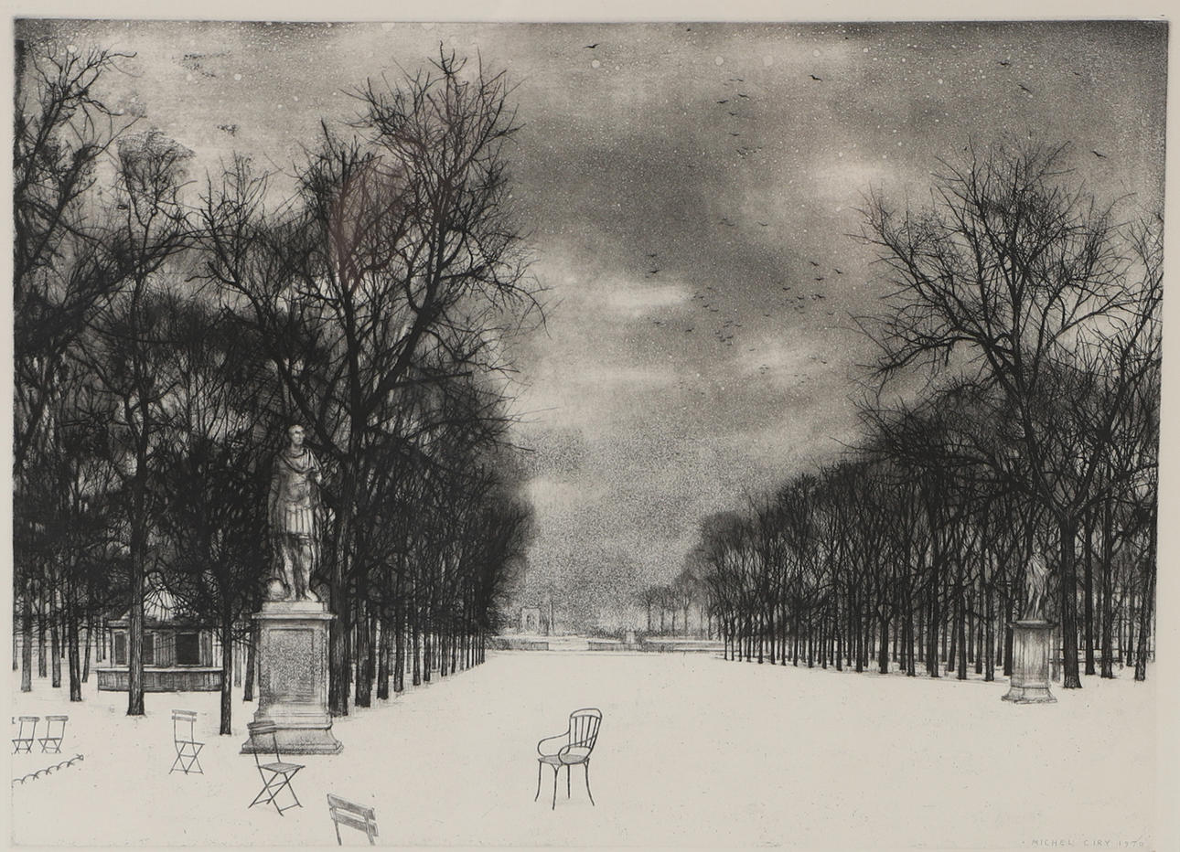 MICHEL CIRY. Parkbillede, ætsning, signeret -70.