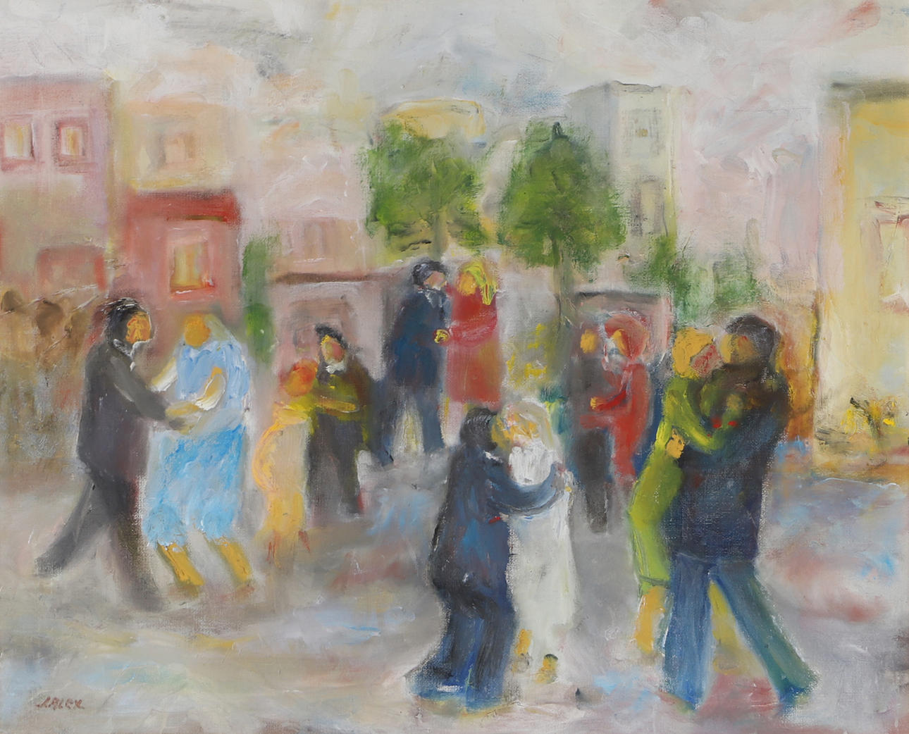 OIDENTIFIERAD KONSTNÄR. Dance on the square, oil on canvas, signed Axel.