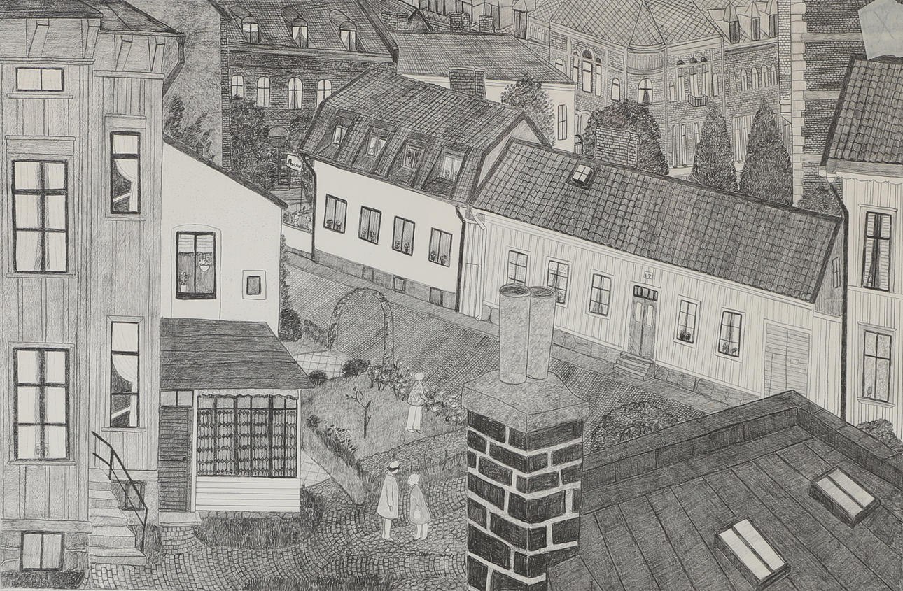 MONA JOHANSSON. “Prästgatan i Varberg”, lithograph, signed 1979.