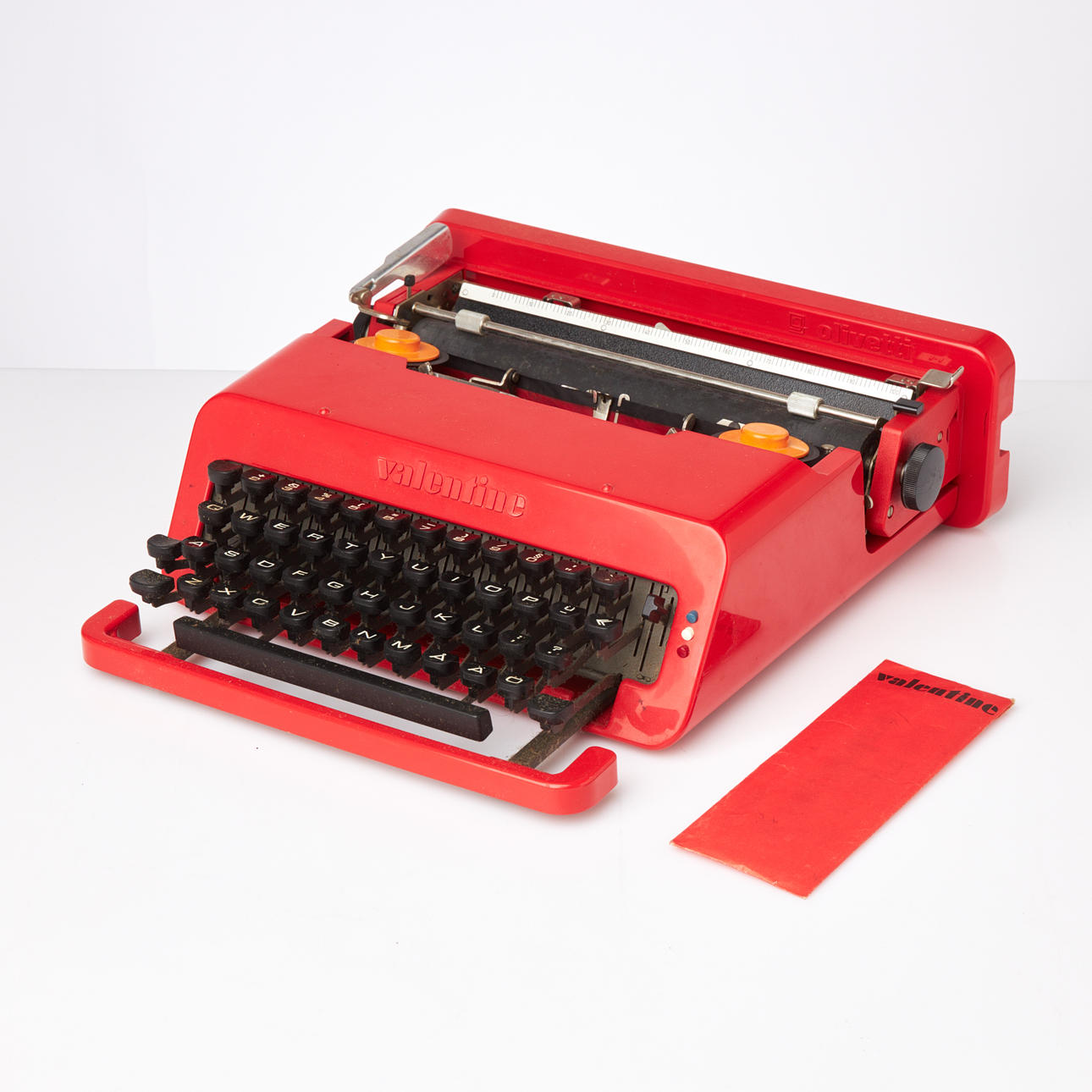 ETTORE SOTTSASS. Typewriter, Valentine, Olivetti, red plastic in case.