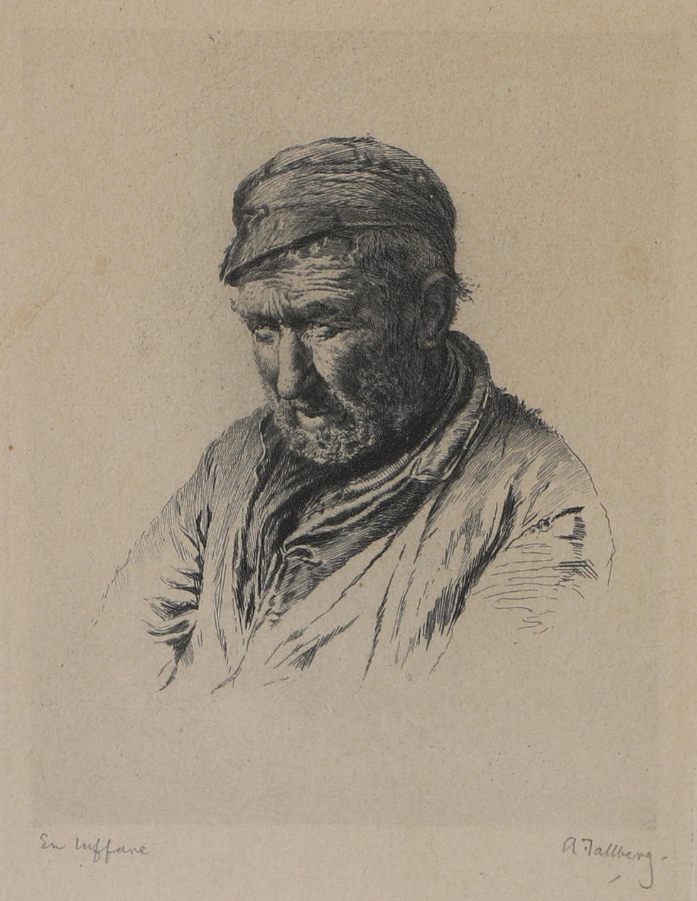 AXEL TALLBERG. “A tramp”, etching, signed A. Tallberg.