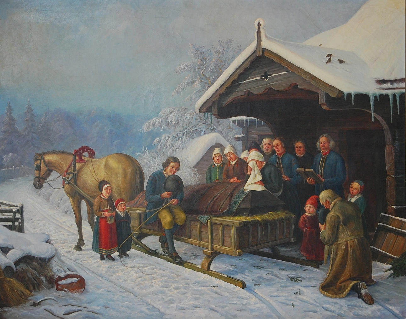 OIDENTIFIERAD KONSTNÄR. olja på duk, " Nordenberg inspirerad " osignerad 18-1900-tal.