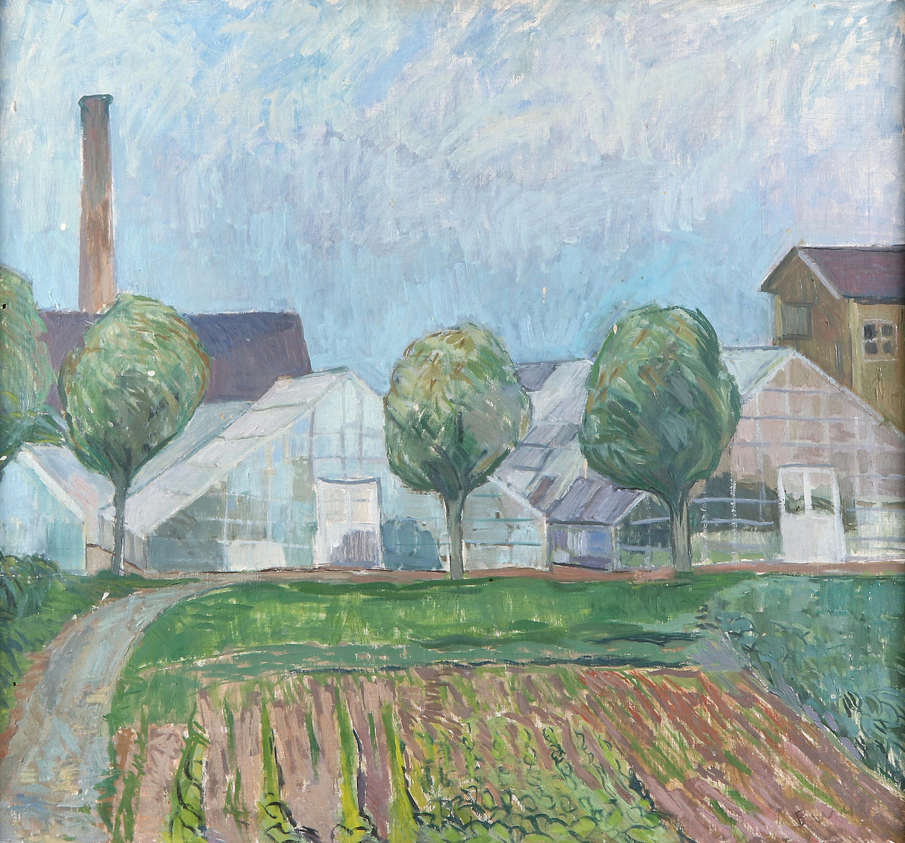 BERTIL WALLMAN. Oliemaleri på lærred. Drivhus. Signeret.