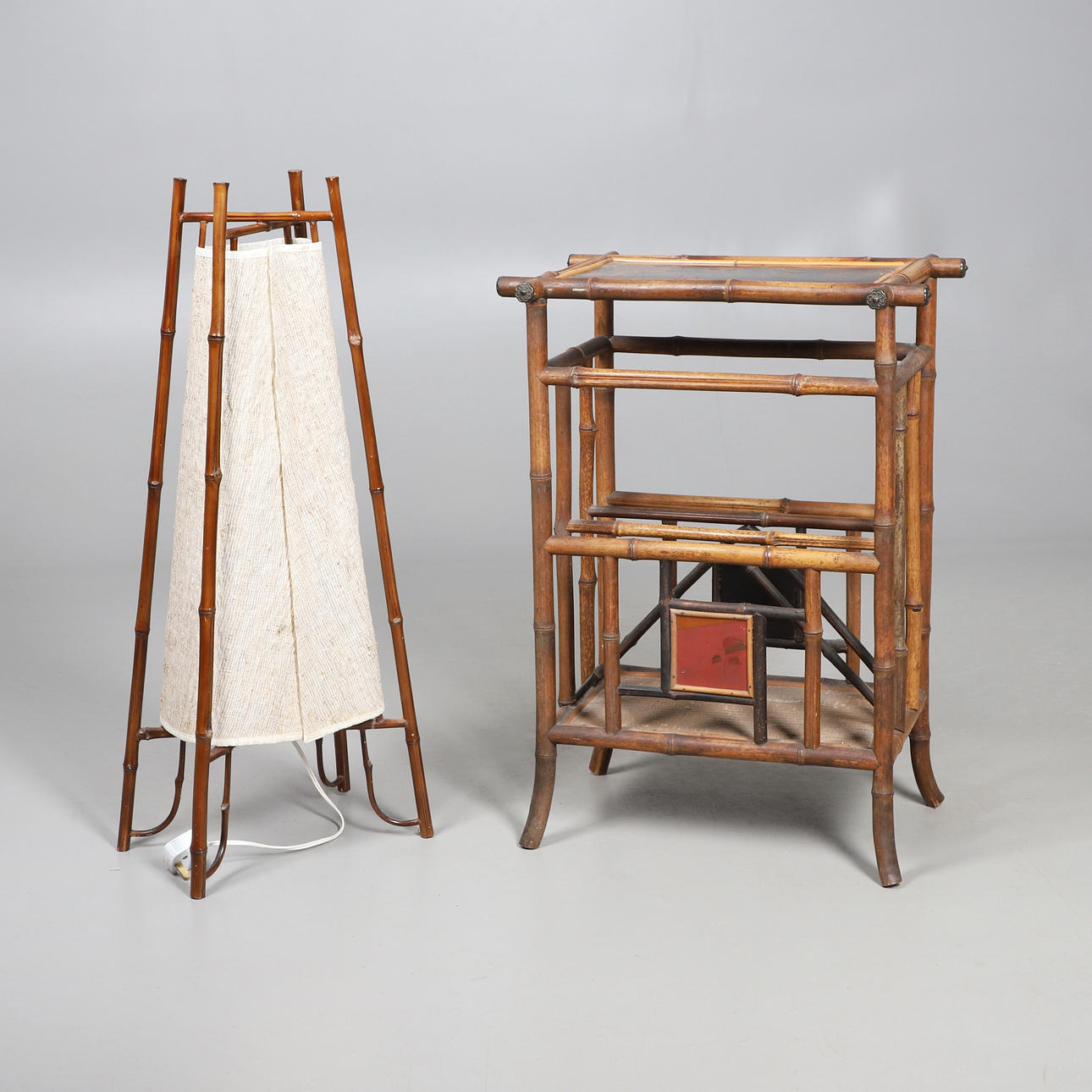 A VICTORIAN AESTHETIC BAMBOO AND LACQUERED TABLE.